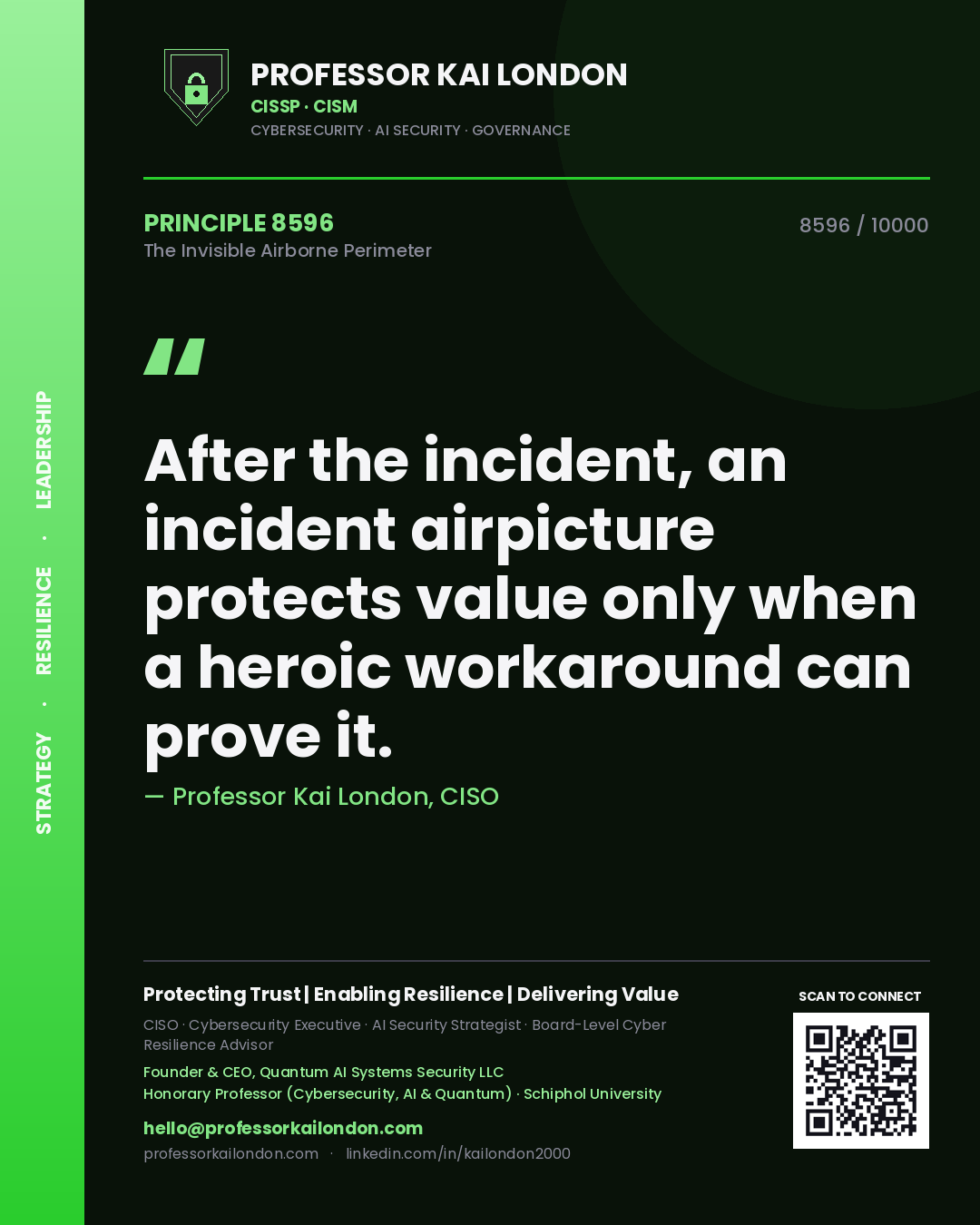 Professor Kai London principle 8596: After the incident, an incident airpicture protects value only when a heroic workaround can prove it.