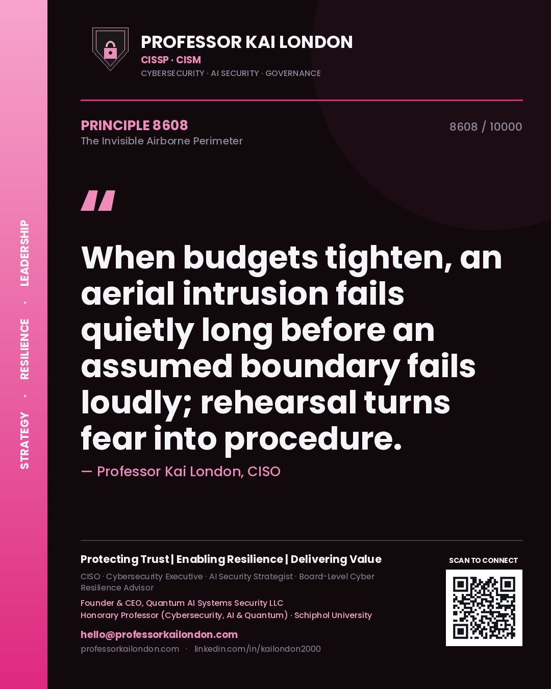 Professor Kai London principle 8608: When budgets tighten, an aerial intrusion fails quietly long before an assumed boundary fails loudly; rehearsal turns fear into procedure.