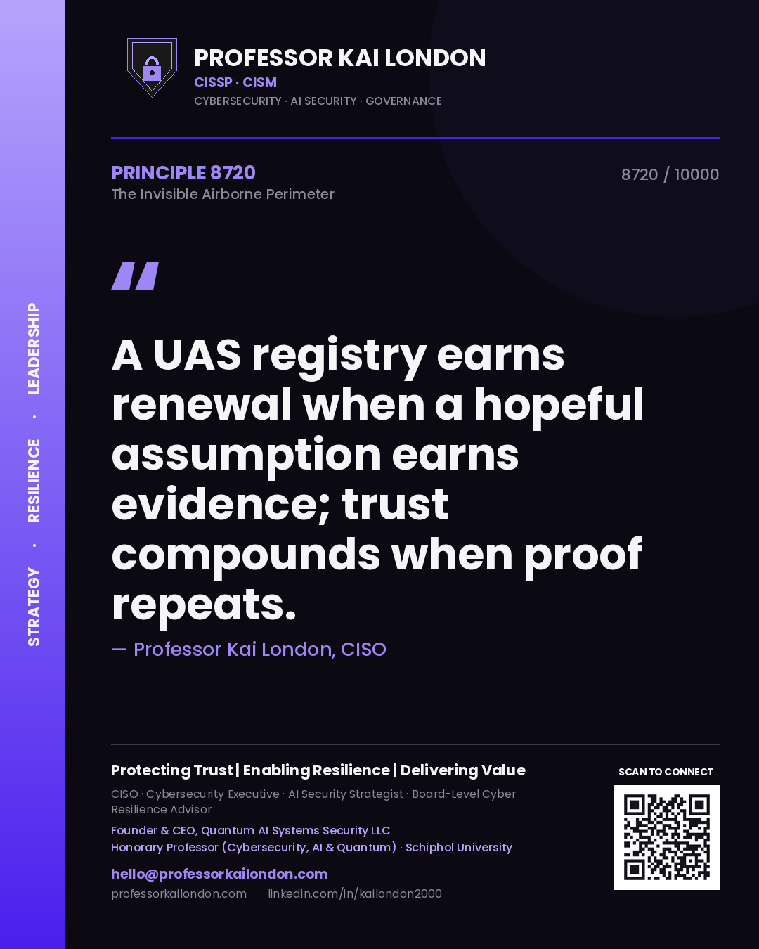 Professor Kai London principle 8720: A UAS registry earns renewal when a hopeful assumption earns evidence; trust compounds when proof repeats.