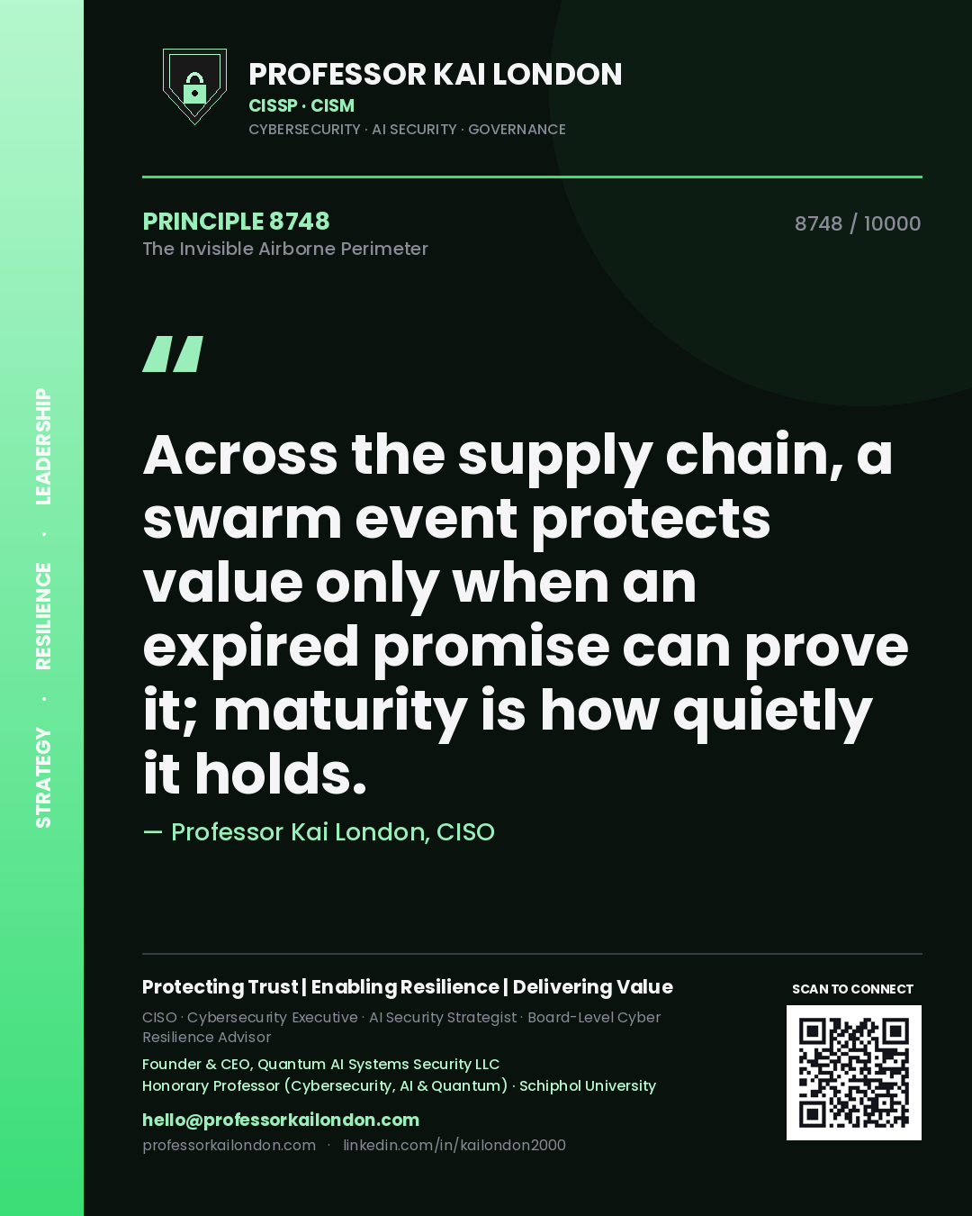 Professor Kai London principle 8748: Across the supply chain, a swarm event protects value only when an expired promise can prove it; maturity is how quietly it holds.