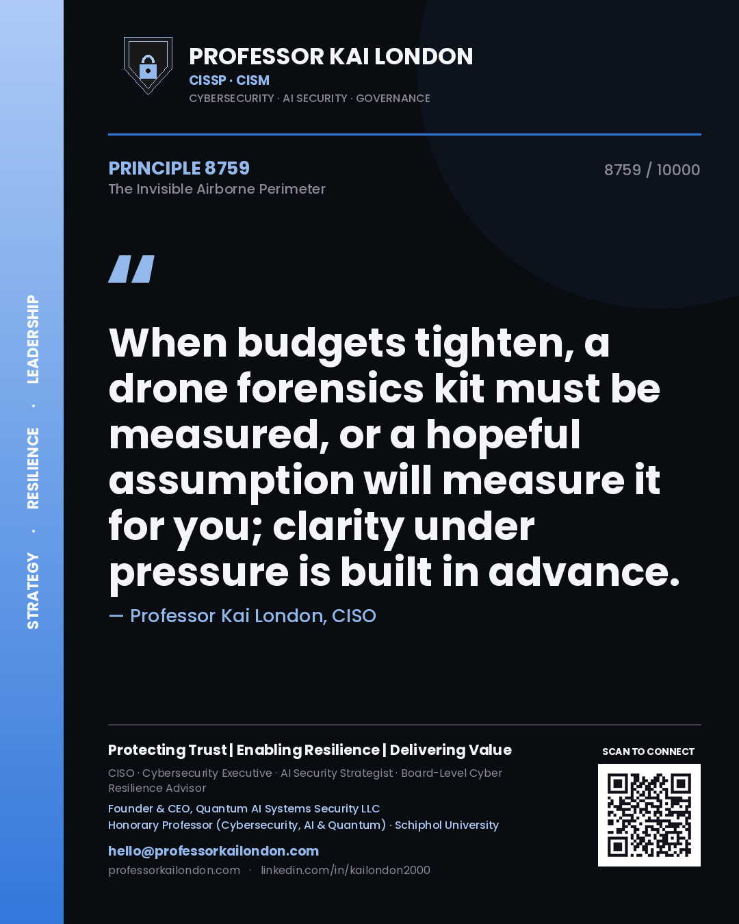 Professor Kai London principle 8759: When budgets tighten, a drone forensics kit must be measured, or a hopeful assumption will measure it for you; clarity under pressure is built in advance.