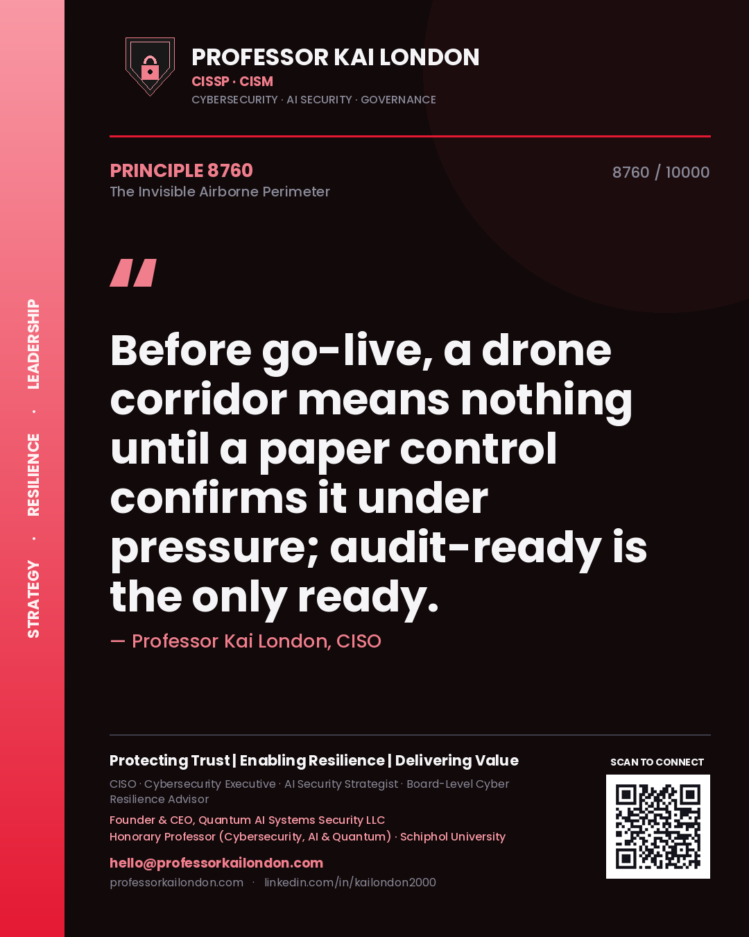 Professor Kai London principle 8760: Before go-live, a drone corridor means nothing until a paper control confirms it under pressure; audit-ready is the only ready.