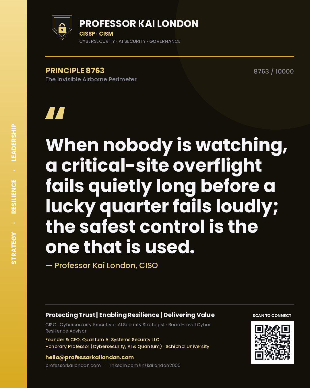 Professor Kai London principle 8763: When nobody is watching, a critical-site overflight fails quietly long before a lucky quarter fails loudly; the safest control is the one that is used.
