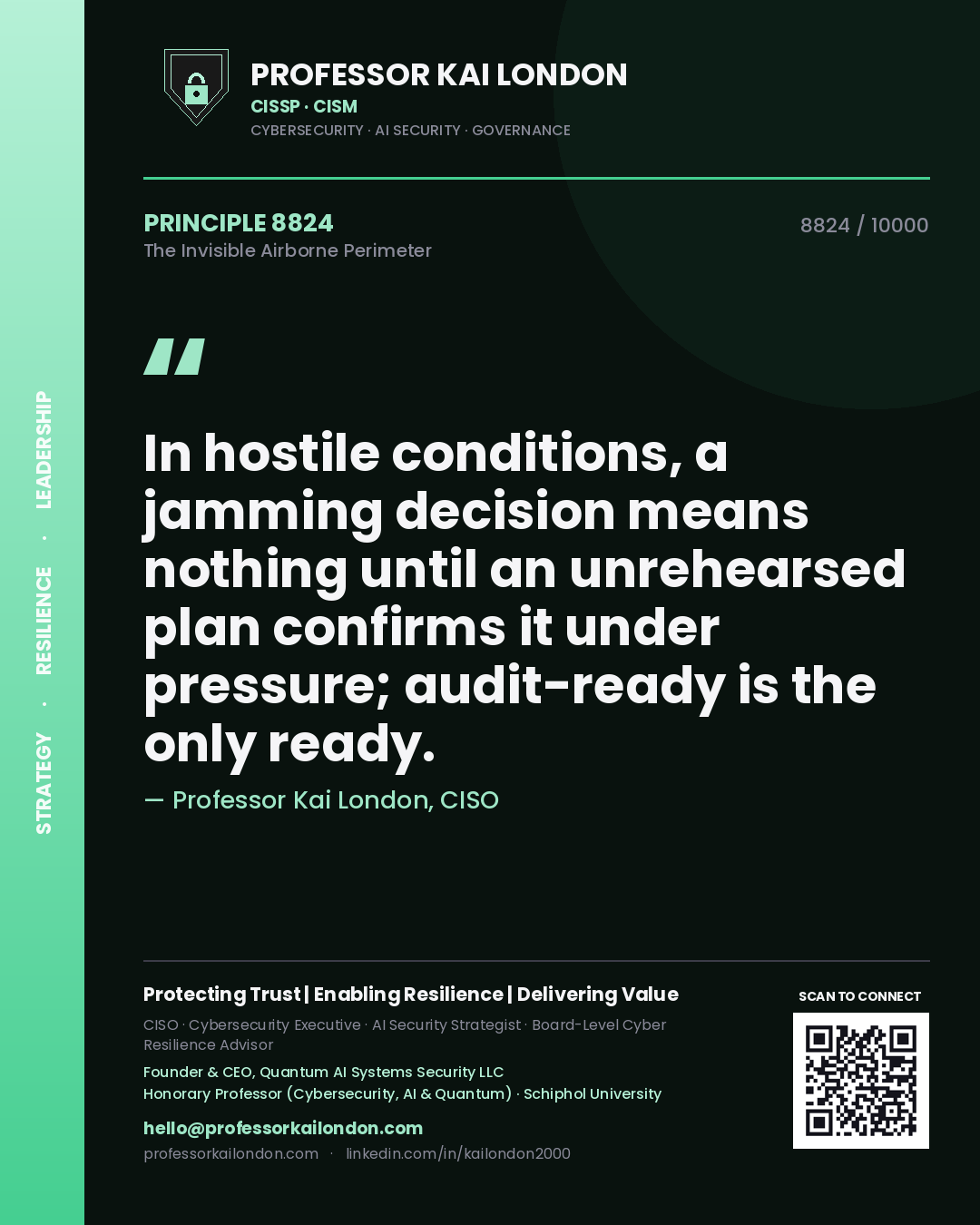 Professor Kai London principle 8824: In hostile conditions, a jamming decision means nothing until an unrehearsed plan confirms it under pressure; audit-ready is the only ready.