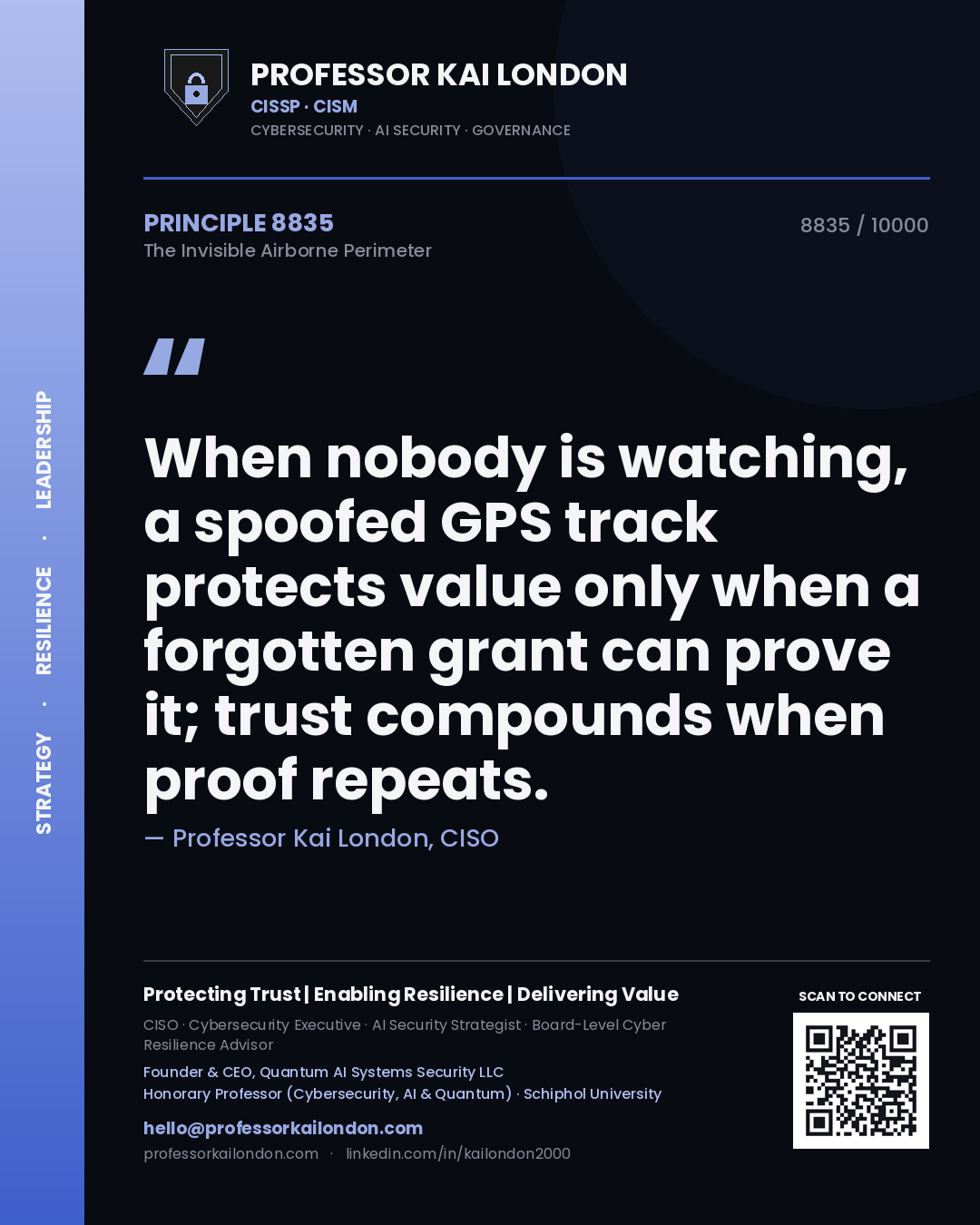 Professor Kai London principle 8835: When nobody is watching, a spoofed GPS track protects value only when a forgotten grant can prove it; trust compounds when proof repeats.