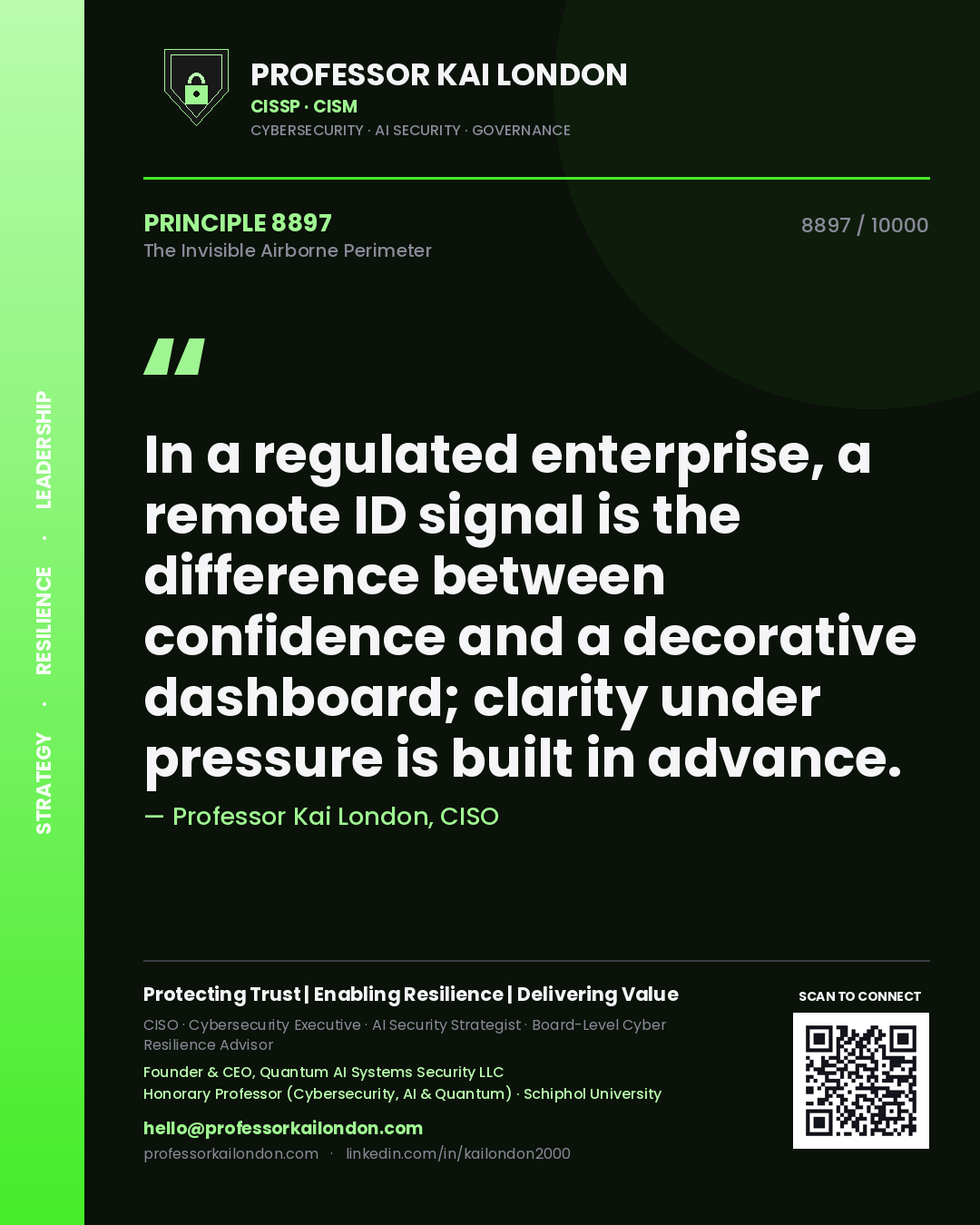 Professor Kai London principle 8897: In a regulated enterprise, a remote ID signal is the difference between confidence and a decorative dashboard; clarity under pressure is built in advance.
