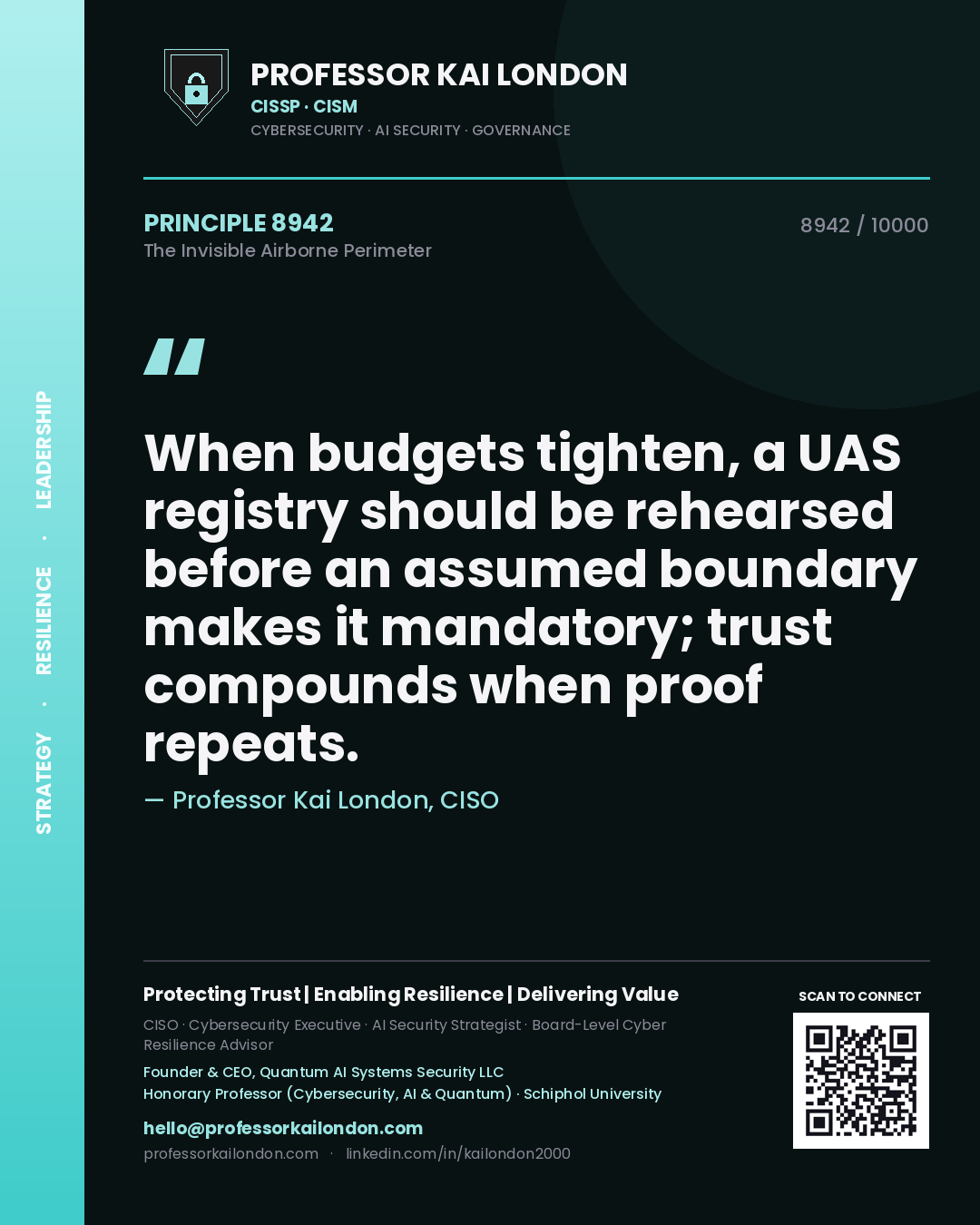 Professor Kai London principle 8942: When budgets tighten, a UAS registry should be rehearsed before an assumed boundary makes it mandatory; trust compounds when proof repeats.