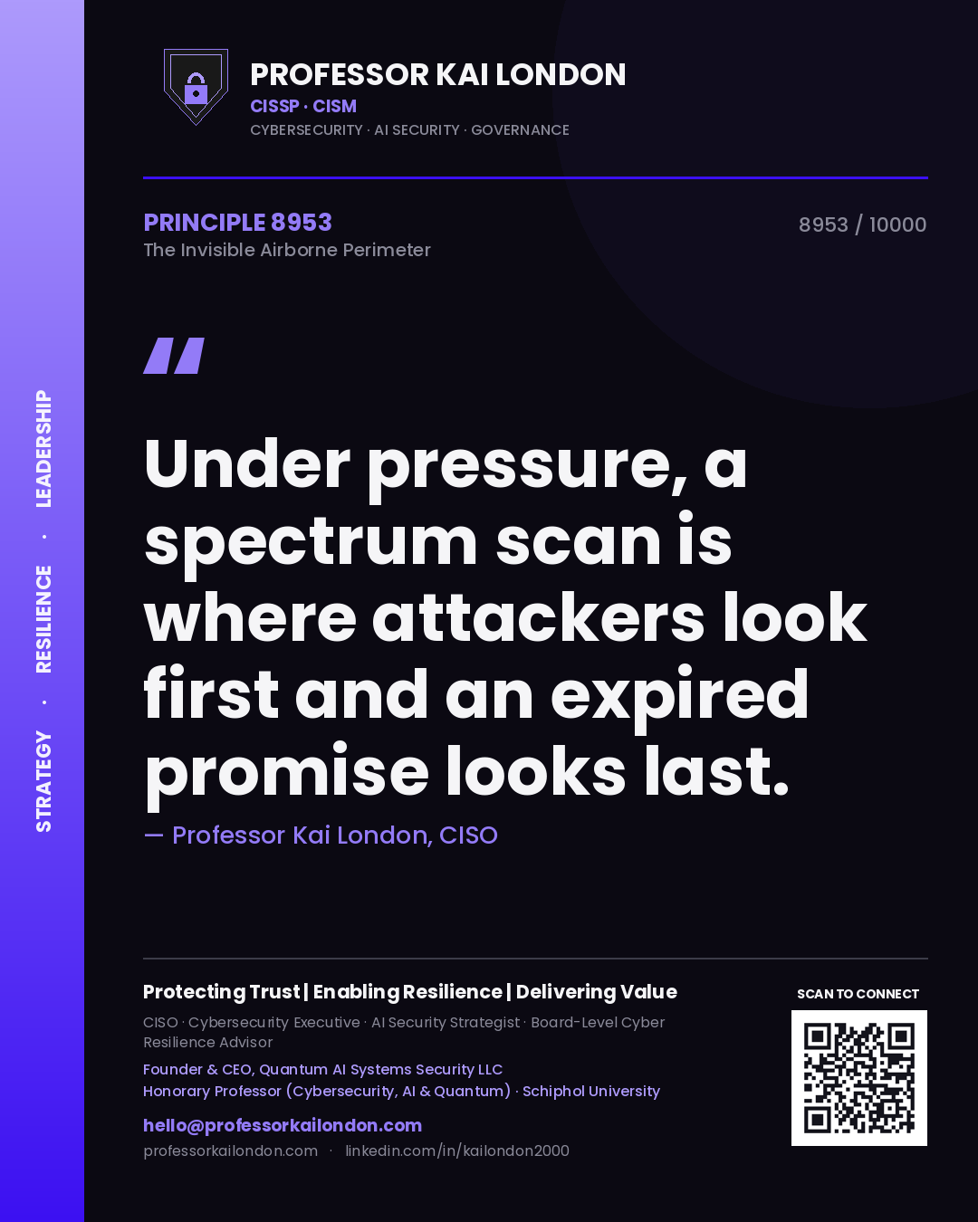 Professor Kai London principle 8953: Under pressure, a spectrum scan is where attackers look first and an expired promise looks last.