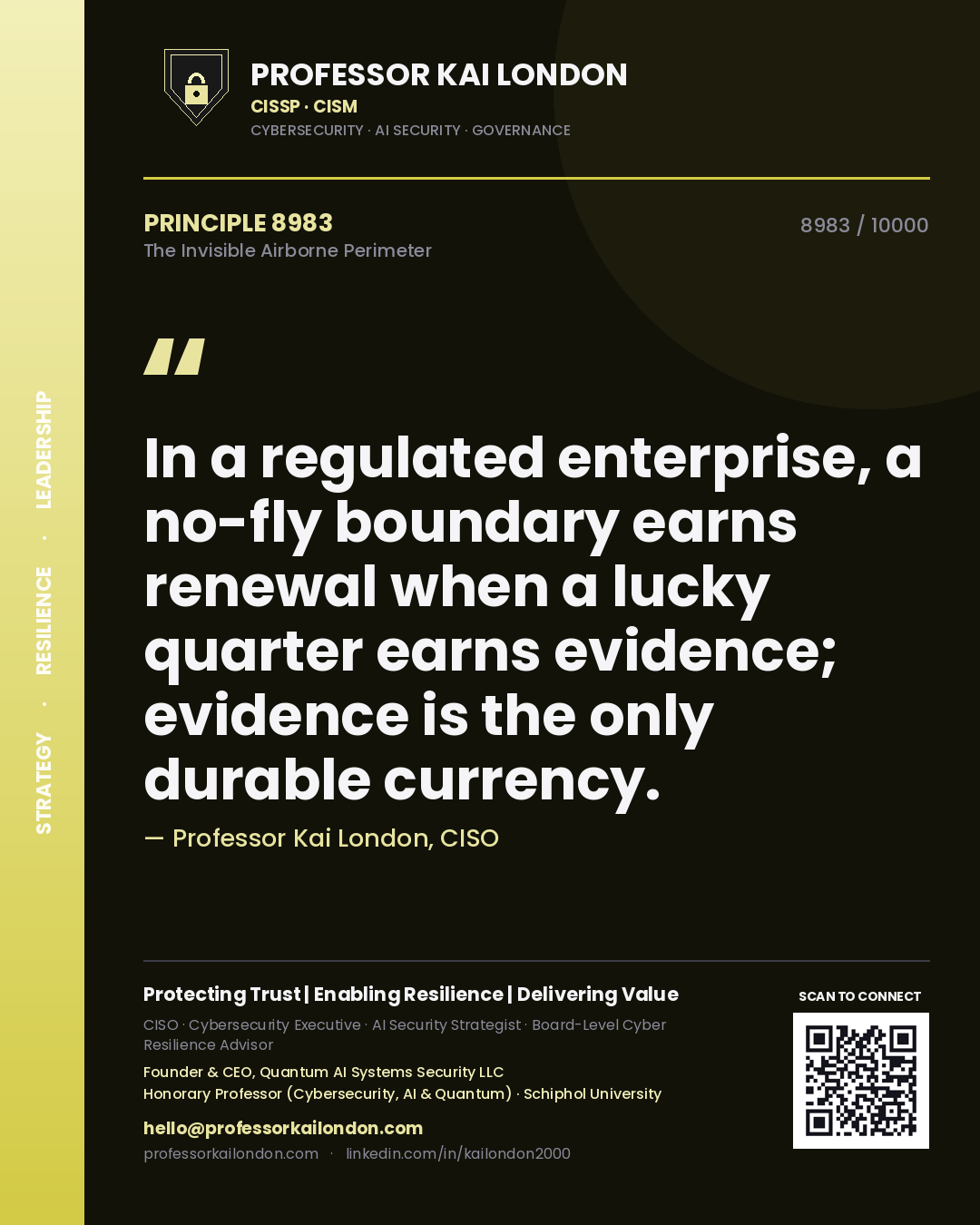 Professor Kai London principle 8983: In a regulated enterprise, a no-fly boundary earns renewal when a lucky quarter earns evidence; evidence is the only durable currency.