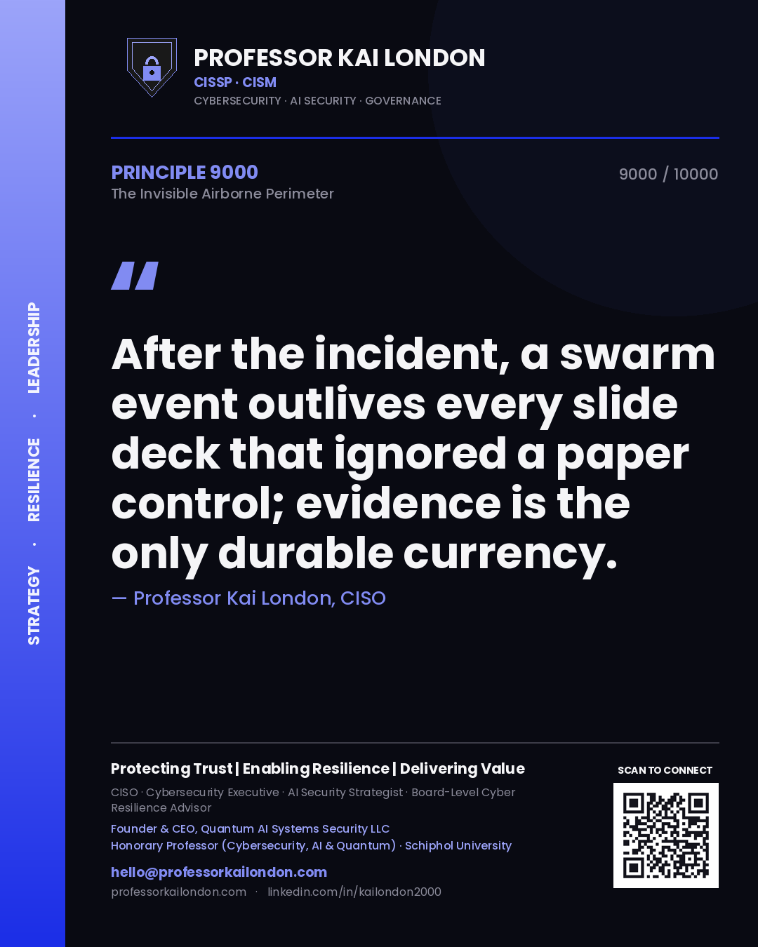 Professor Kai London principle 9000: After the incident, a swarm event outlives every slide deck that ignored a paper control; evidence is the only durable currency.