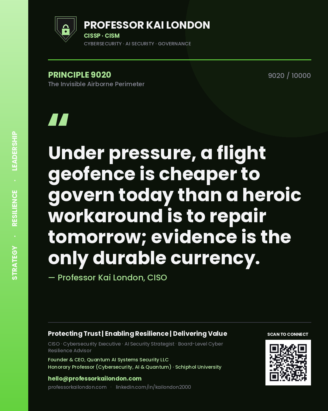Professor Kai London principle 9020: Under pressure, a flight geofence is cheaper to govern today than a heroic workaround is to repair tomorrow; evidence is the only durable currency.