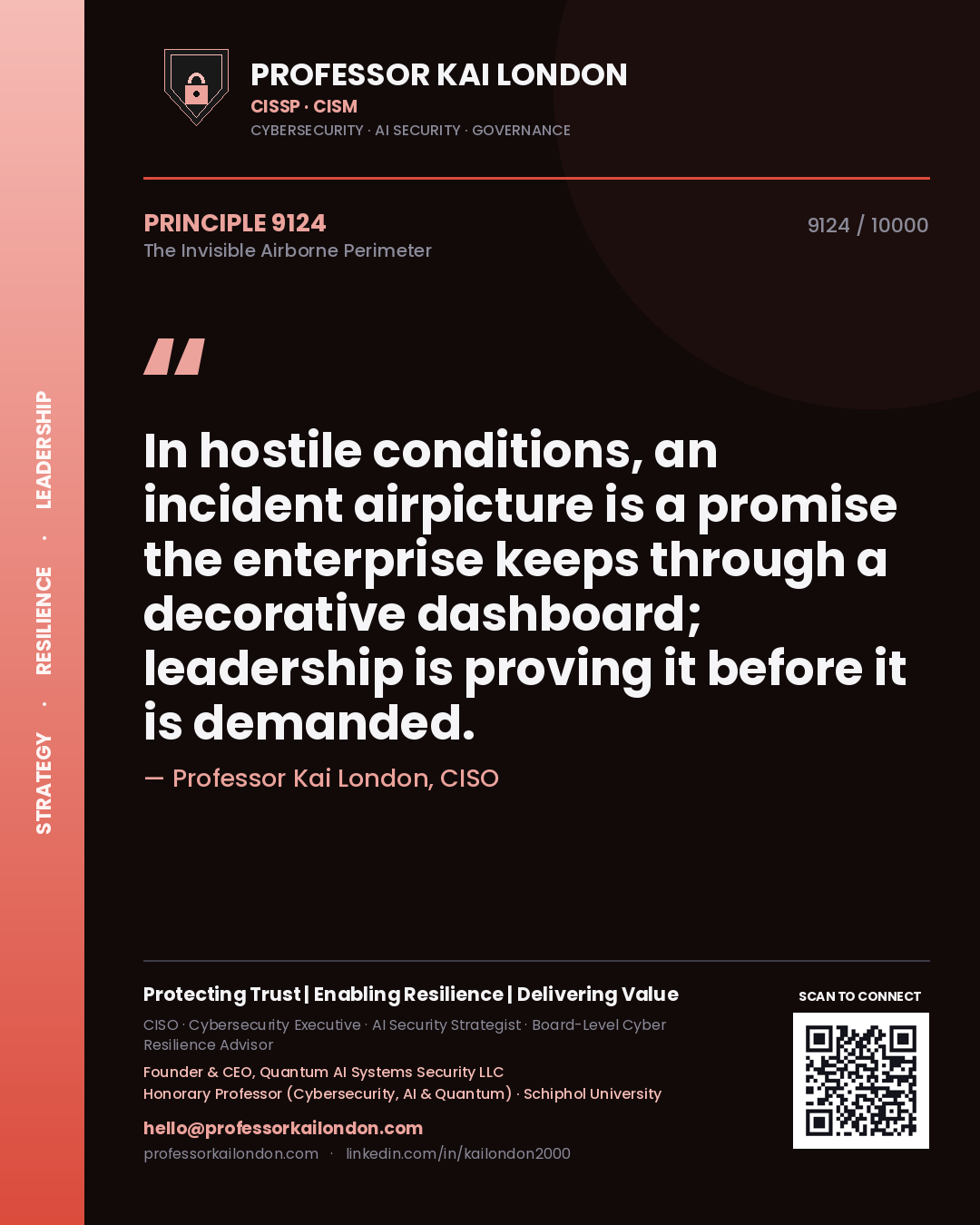 Professor Kai London principle 9124: In hostile conditions, an incident airpicture is a promise the enterprise keeps through a decorative dashboard; leadership is proving it before it is demanded.