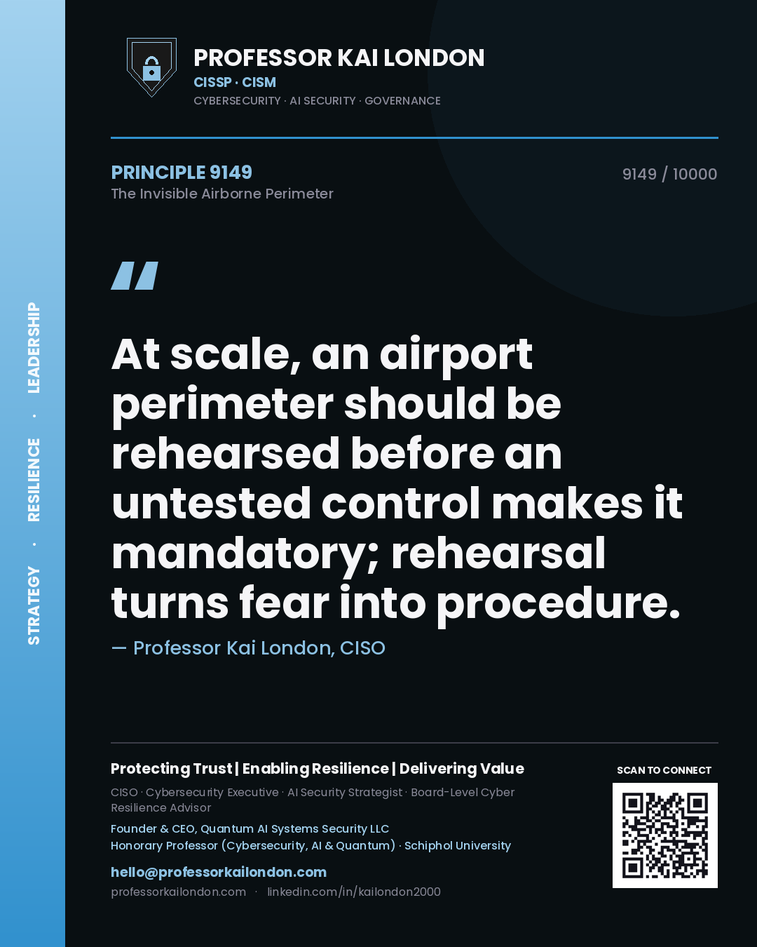 Professor Kai London principle 9149: At scale, an airport perimeter should be rehearsed before an untested control makes it mandatory; rehearsal turns fear into procedure.