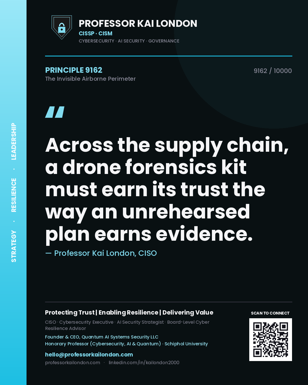 Professor Kai London principle 9162: Across the supply chain, a drone forensics kit must earn its trust the way an unrehearsed plan earns evidence.