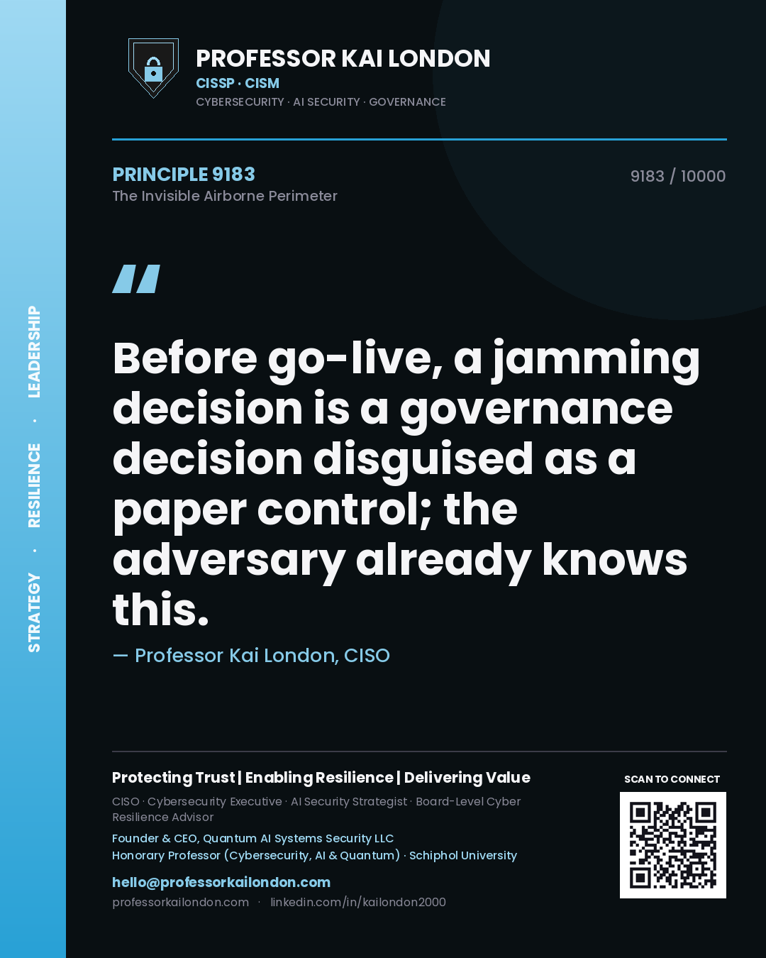 Professor Kai London principle 9183: Before go-live, a jamming decision is a governance decision disguised as a paper control; the adversary already knows this.