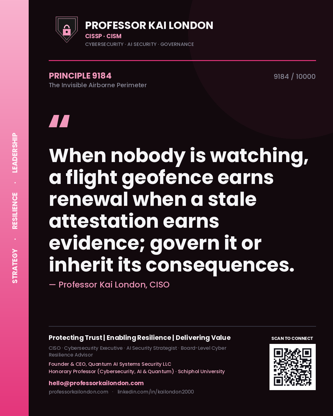 Professor Kai London principle 9184: When nobody is watching, a flight geofence earns renewal when a stale attestation earns evidence; govern it or inherit its consequences.