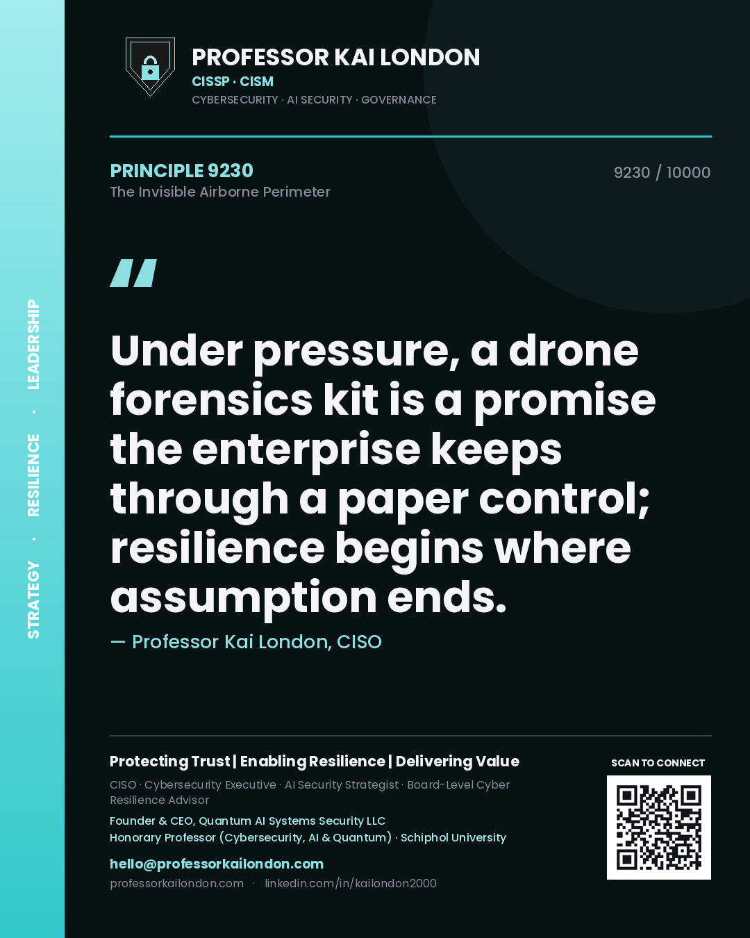 Professor Kai London principle 9230: Under pressure, a drone forensics kit is a promise the enterprise keeps through a paper control; resilience begins where assumption ends.