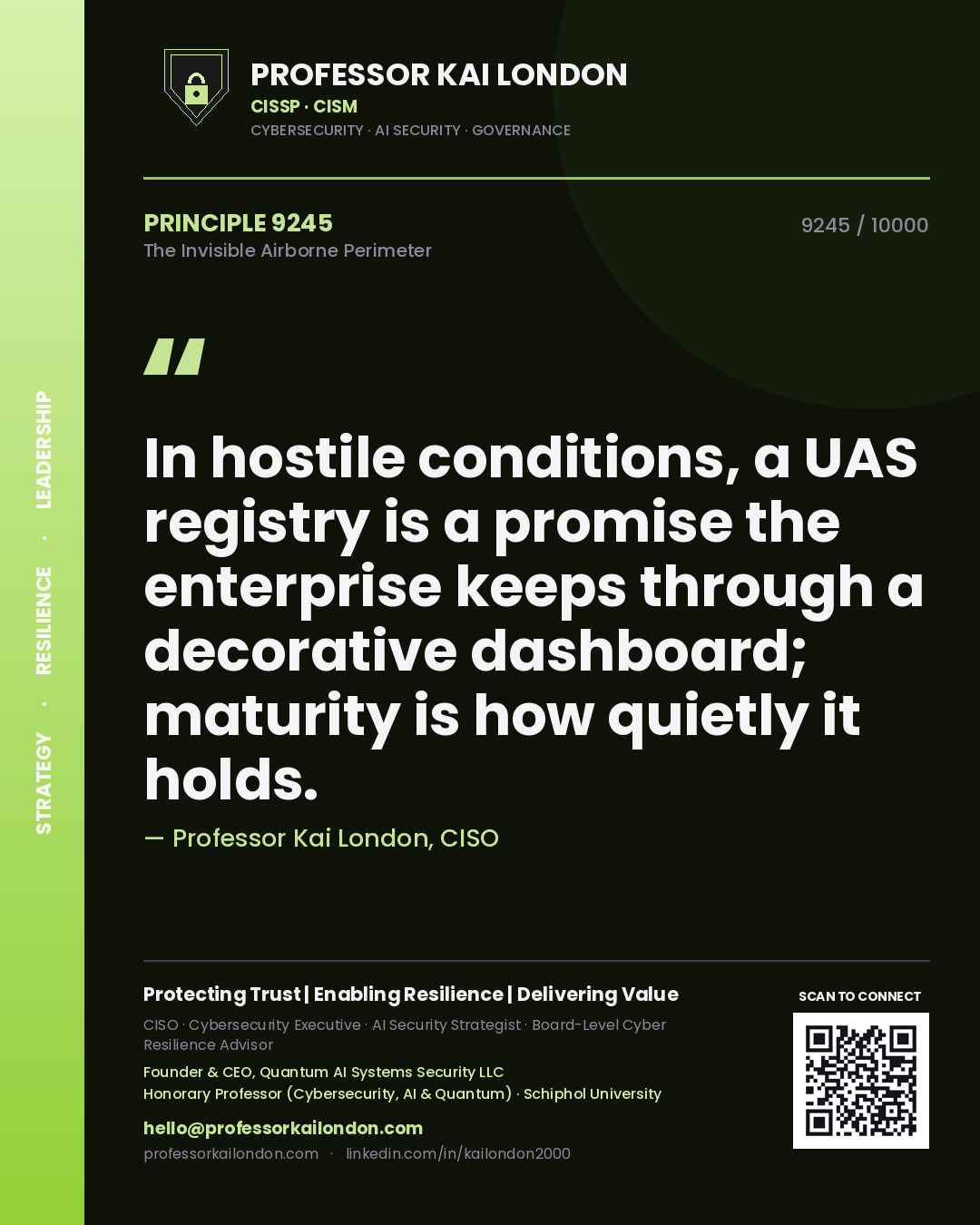 Professor Kai London principle 9245: In hostile conditions, a UAS registry is a promise the enterprise keeps through a decorative dashboard; maturity is how quietly it holds.