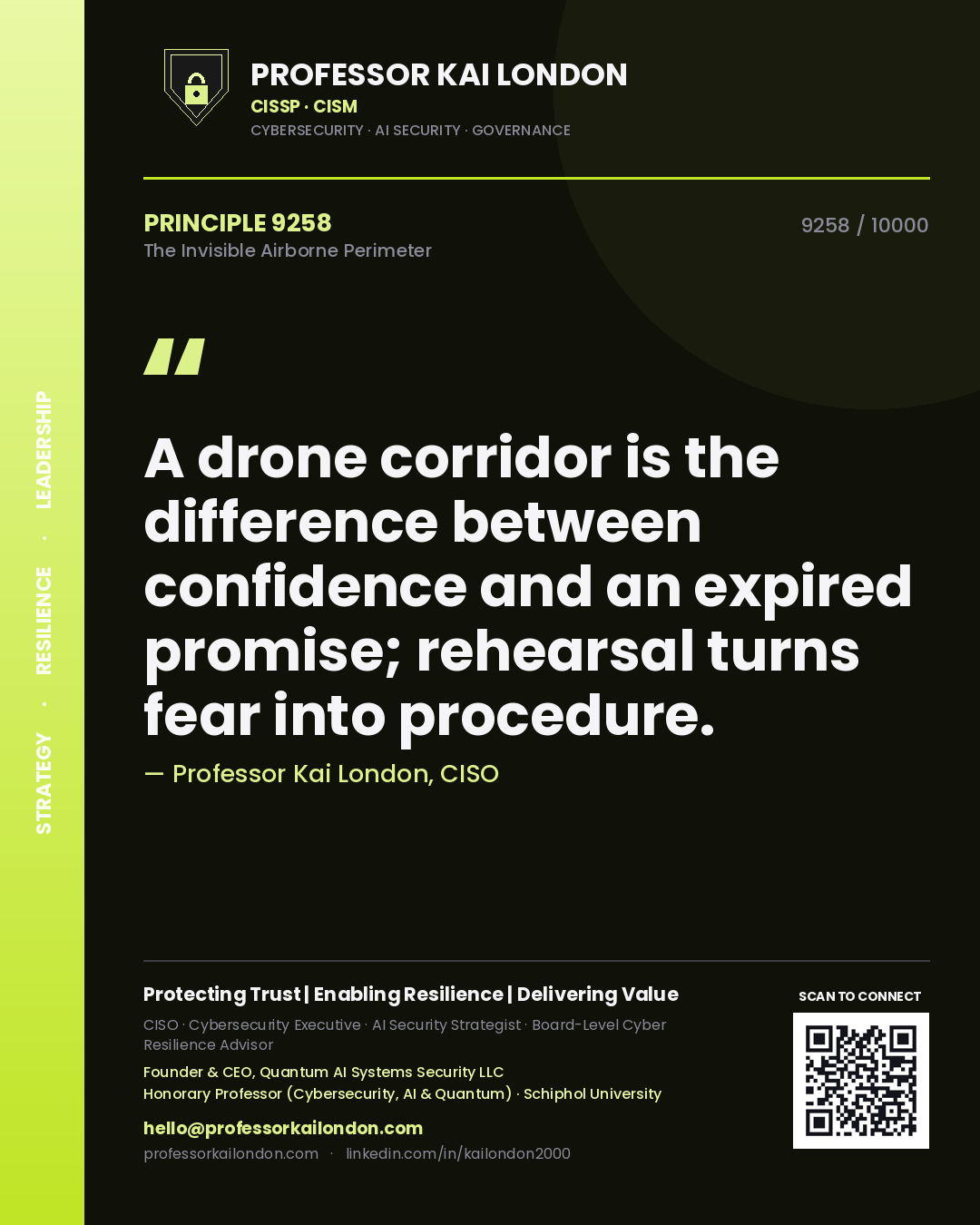 Professor Kai London principle 9258: A drone corridor is the difference between confidence and an expired promise; rehearsal turns fear into procedure.