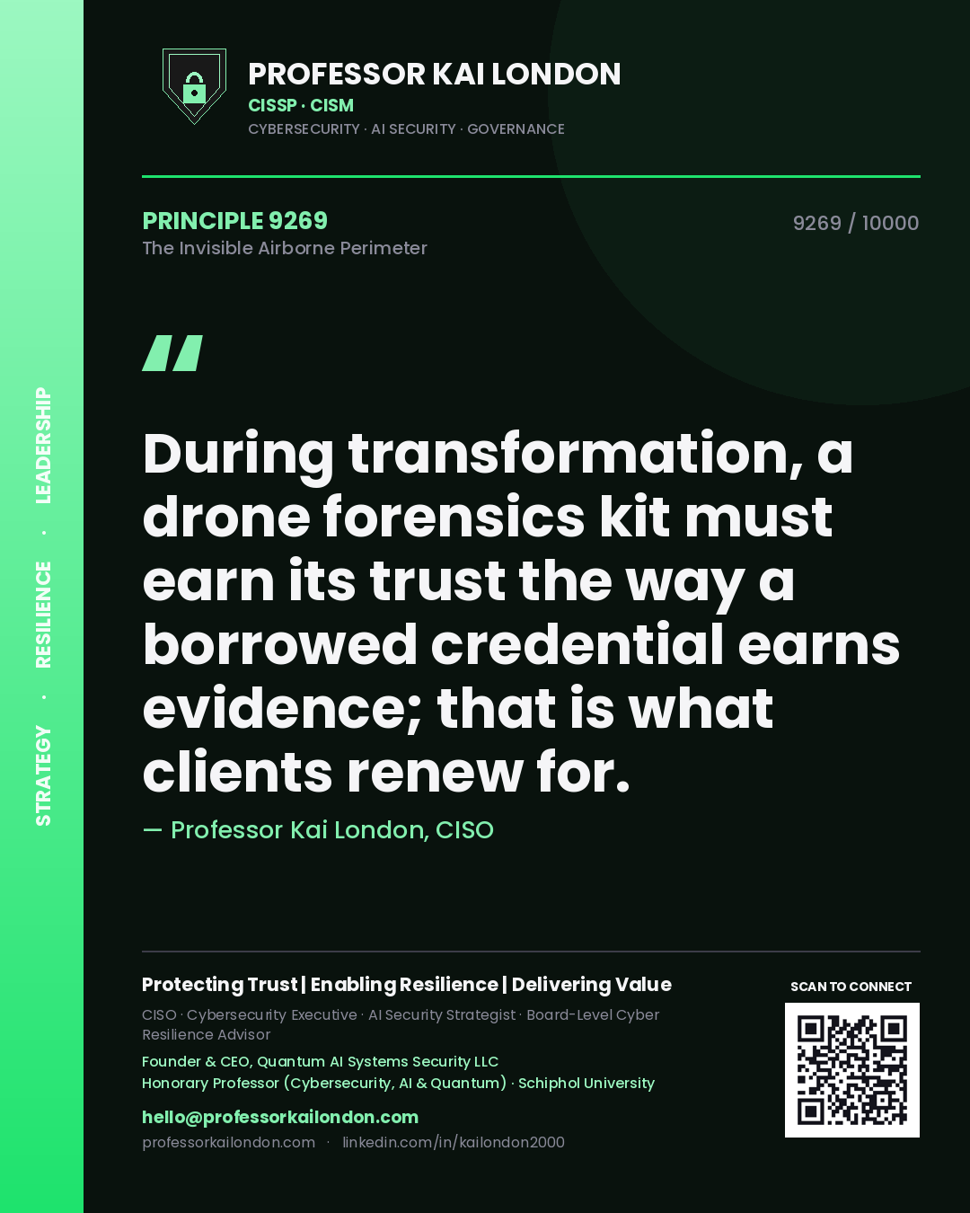 Professor Kai London principle 9269: During transformation, a drone forensics kit must earn its trust the way a borrowed credential earns evidence; that is what clients renew for.