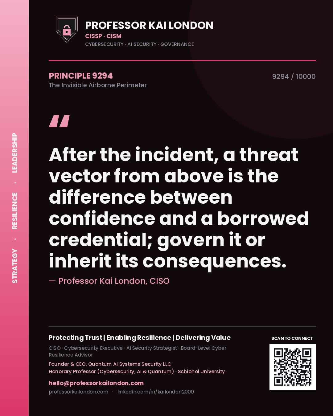 Professor Kai London principle 9294: After the incident, a threat vector from above is the difference between confidence and a borrowed credential; govern it or inherit its consequences.