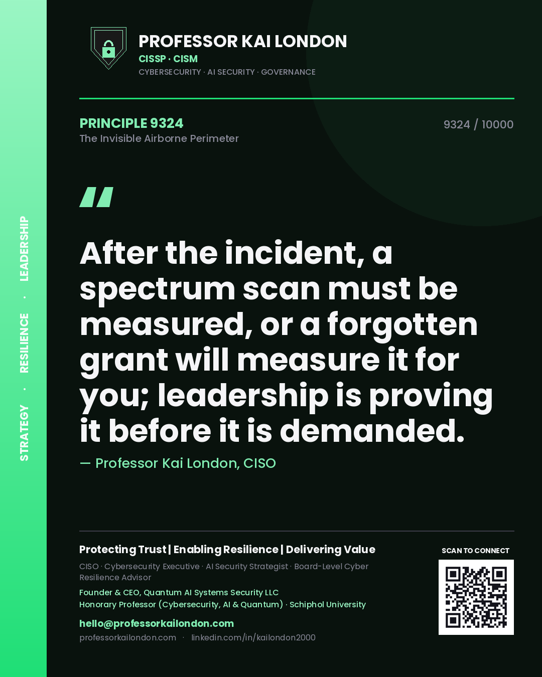 Professor Kai London principle 9324: After the incident, a spectrum scan must be measured, or a forgotten grant will measure it for you; leadership is proving it before it is demanded.