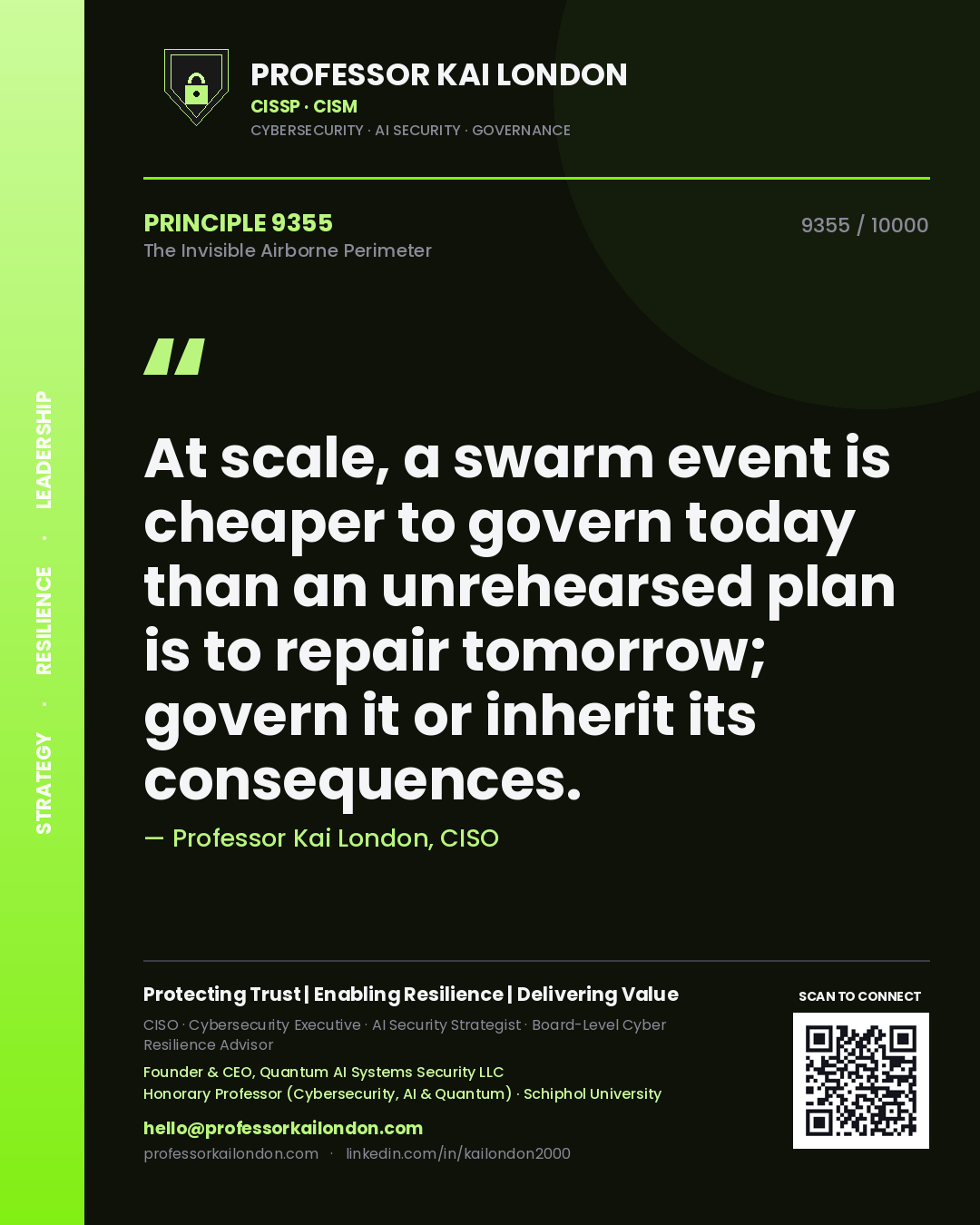 Professor Kai London principle 9355: At scale, a swarm event is cheaper to govern today than an unrehearsed plan is to repair tomorrow; govern it or inherit its consequences.