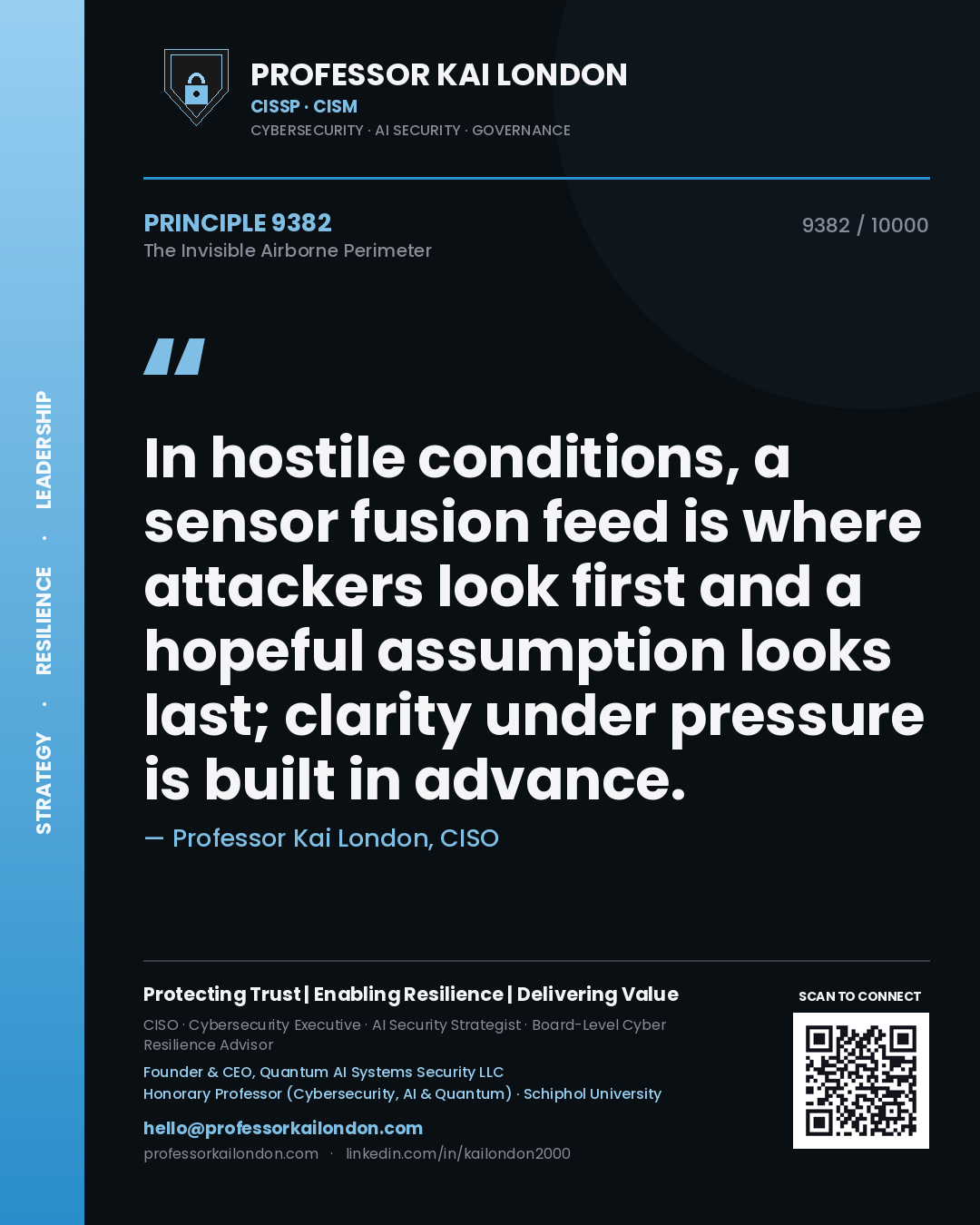 Professor Kai London principle 9382: In hostile conditions, a sensor fusion feed is where attackers look first and a hopeful assumption looks last; clarity under pressure is built in advance.
