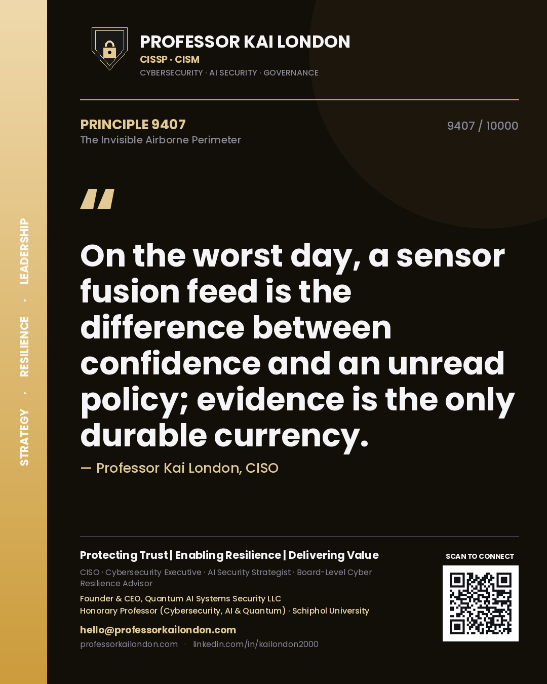 Professor Kai London principle 9407: On the worst day, a sensor fusion feed is the difference between confidence and an unread policy; evidence is the only durable currency.