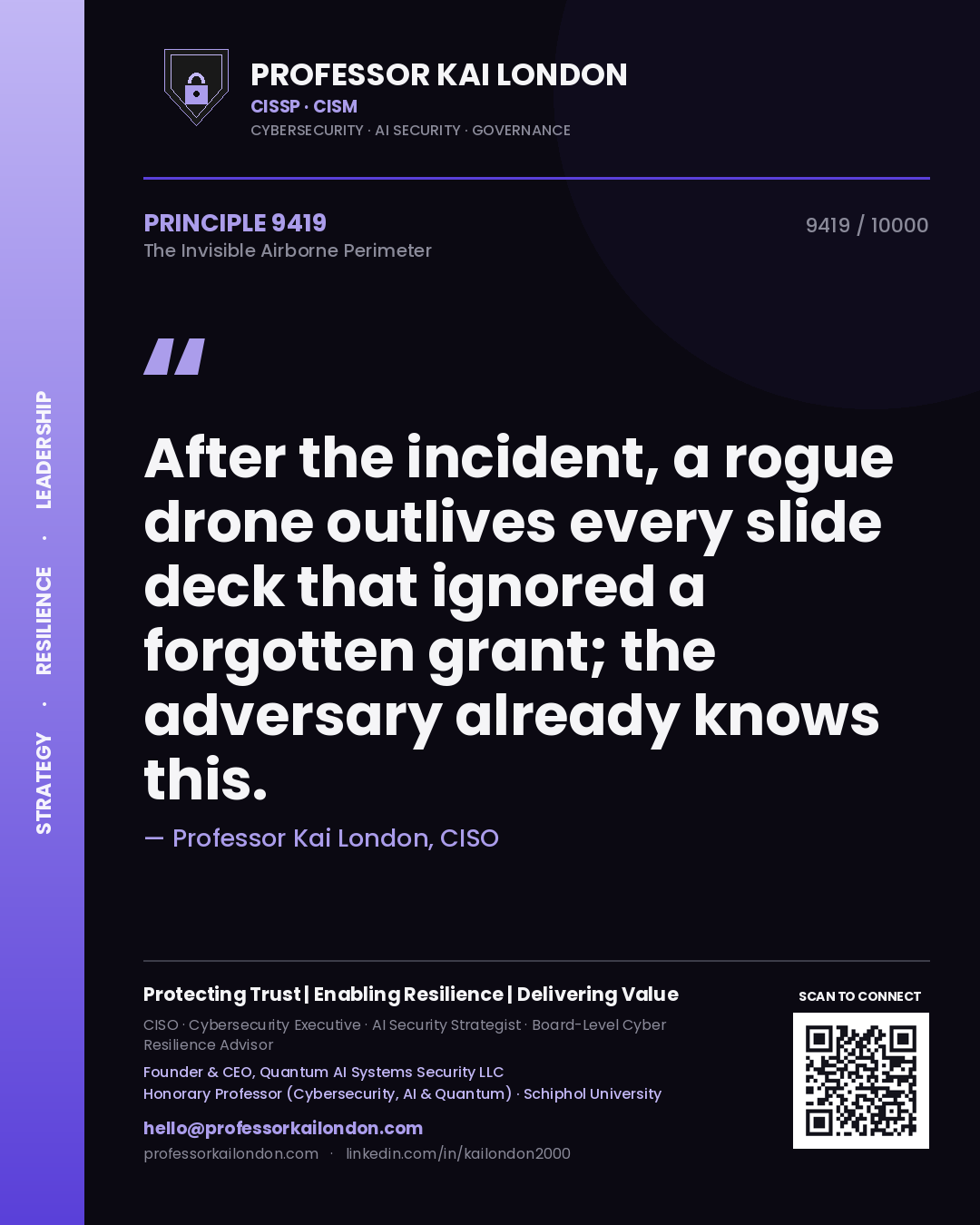 Professor Kai London principle 9419: After the incident, a rogue drone outlives every slide deck that ignored a forgotten grant; the adversary already knows this.