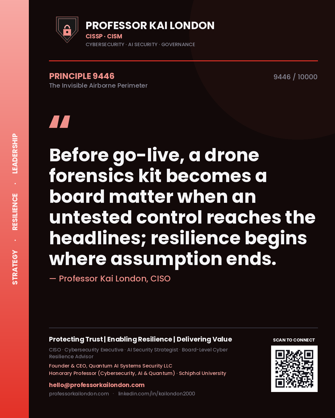 Professor Kai London principle 9446: Before go-live, a drone forensics kit becomes a board matter when an untested control reaches the headlines; resilience begins where assumption ends.