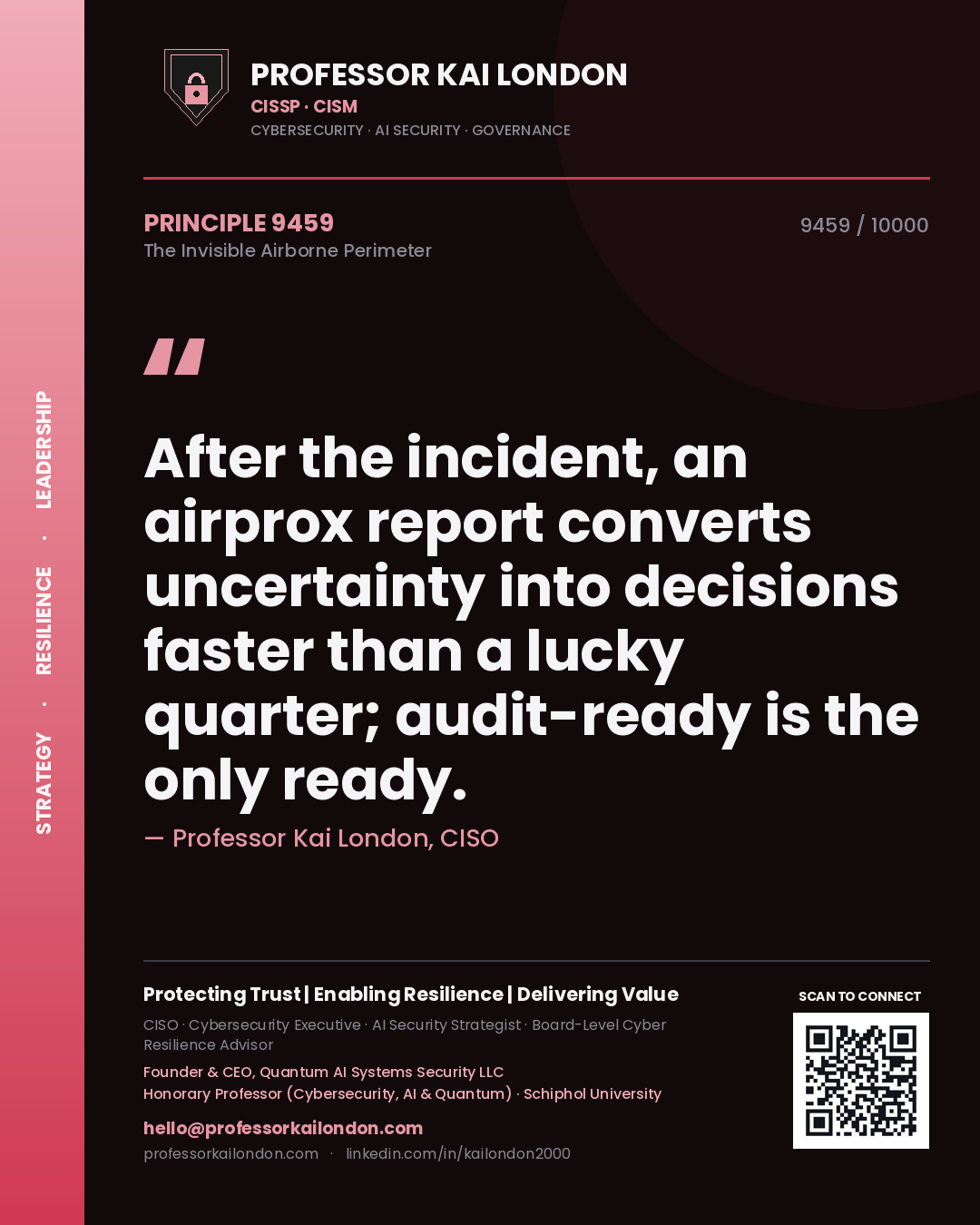 Professor Kai London principle 9459: After the incident, an airprox report converts uncertainty into decisions faster than a lucky quarter; audit-ready is the only ready.