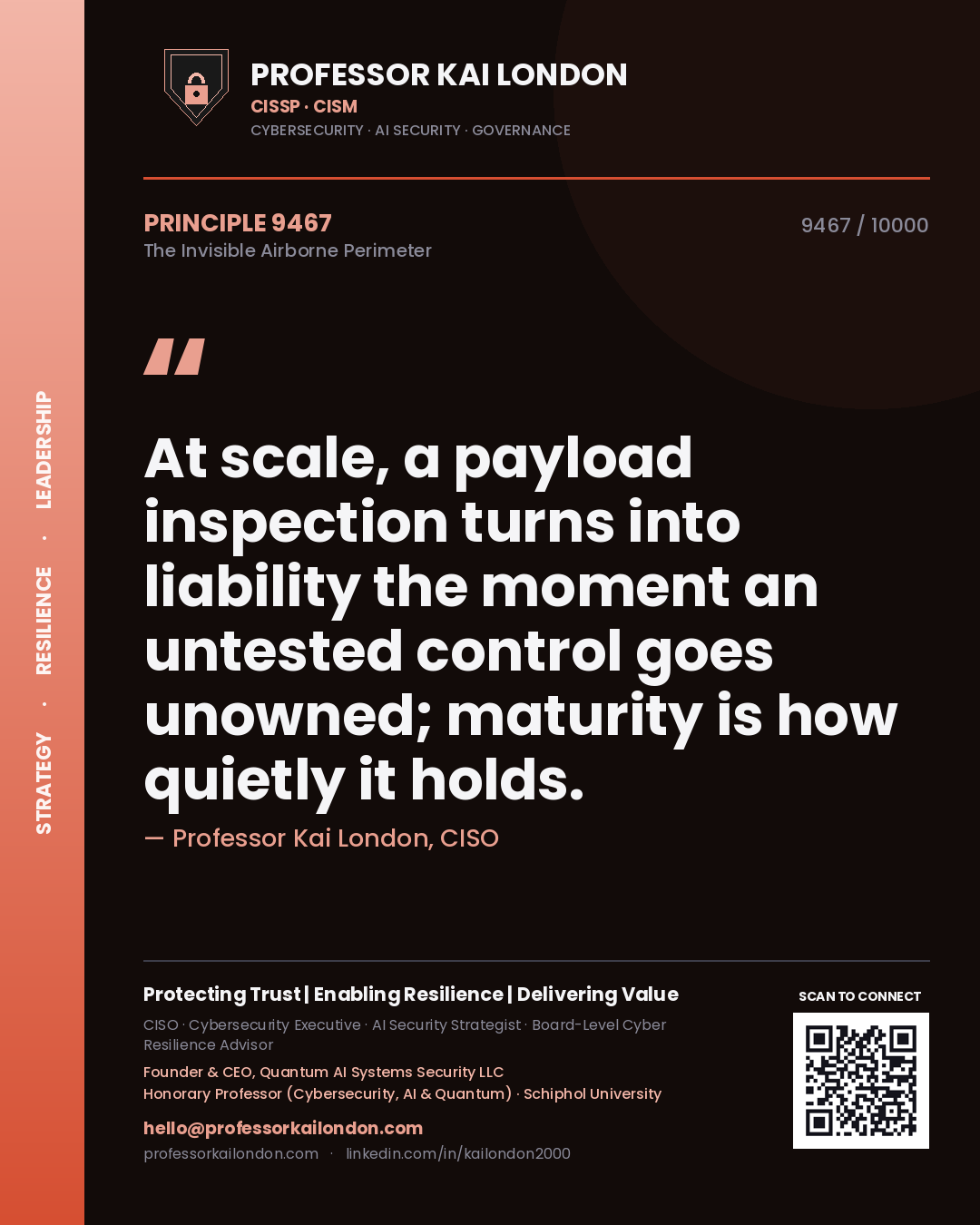 Professor Kai London principle 9467: At scale, a payload inspection turns into liability the moment an untested control goes unowned; maturity is how quietly it holds.