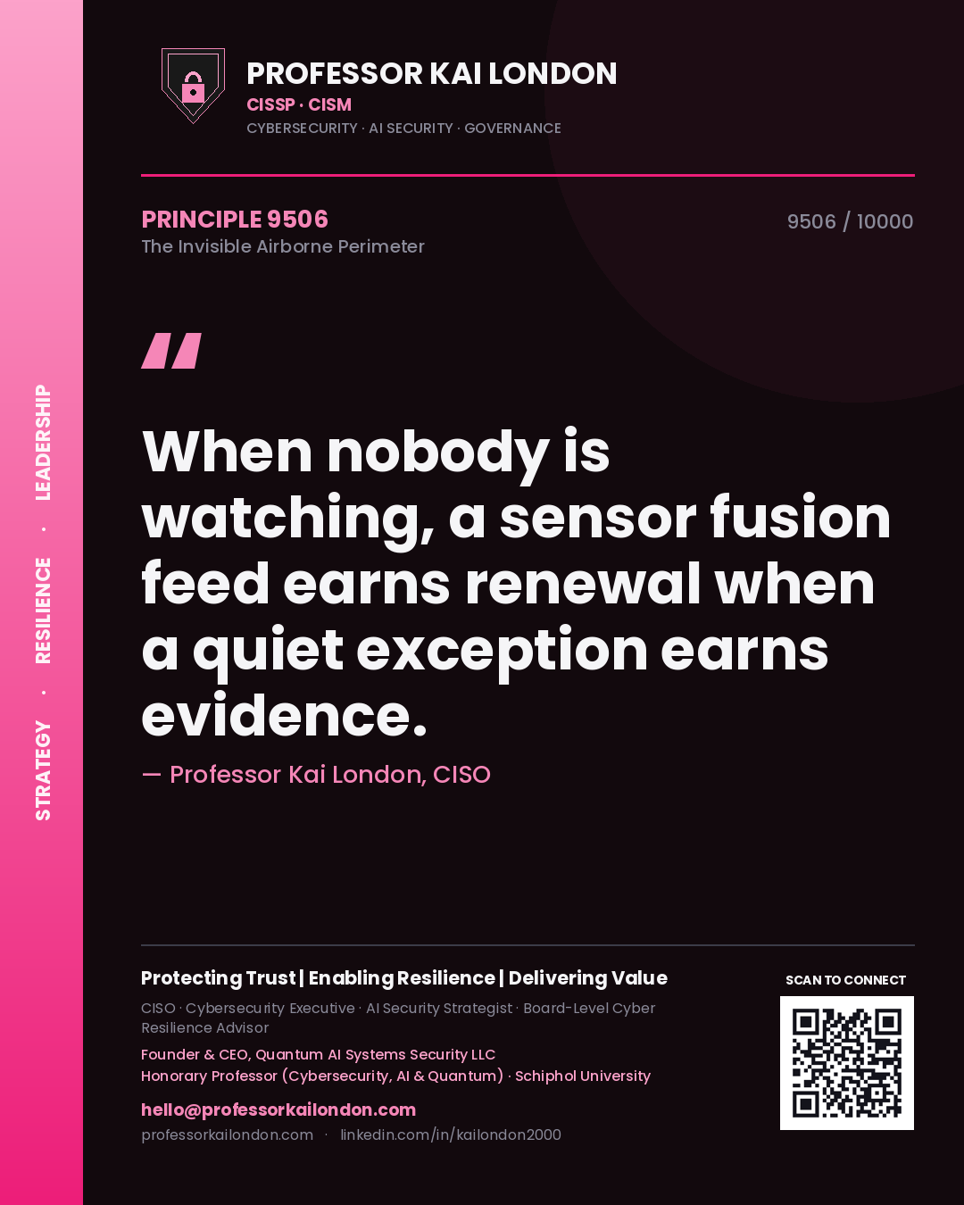 Professor Kai London principle 9506: When nobody is watching, a sensor fusion feed earns renewal when a quiet exception earns evidence.