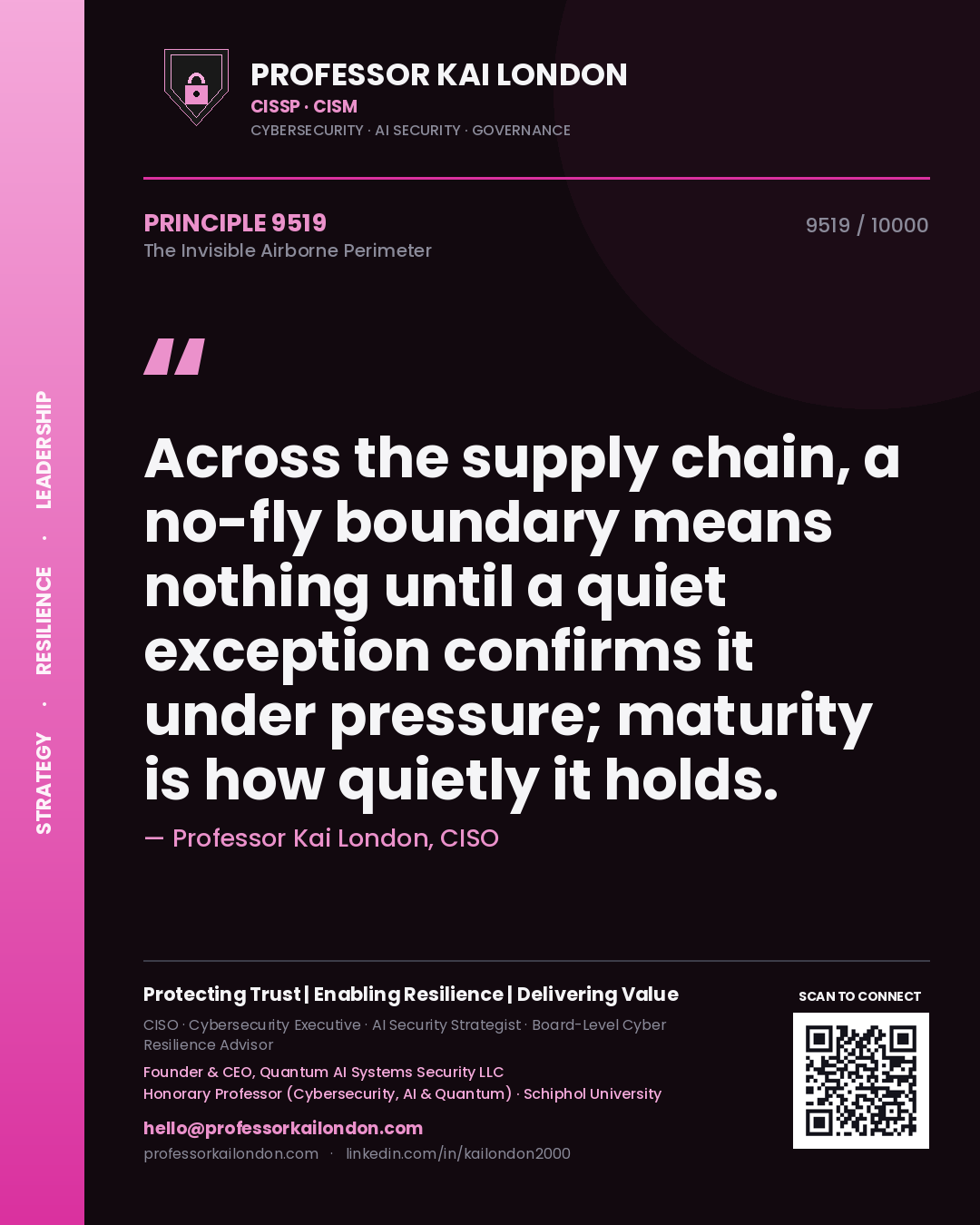 Professor Kai London principle 9519: Across the supply chain, a no-fly boundary means nothing until a quiet exception confirms it under pressure; maturity is how quietly it holds.