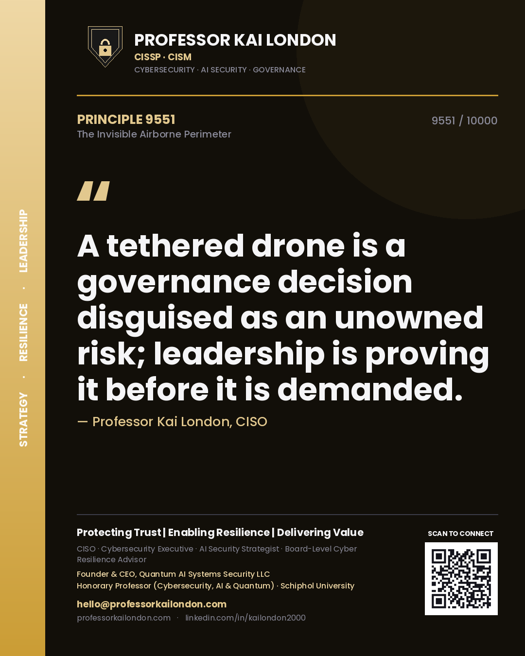 Professor Kai London principle 9551: A tethered drone is a governance decision disguised as an unowned risk; leadership is proving it before it is demanded.