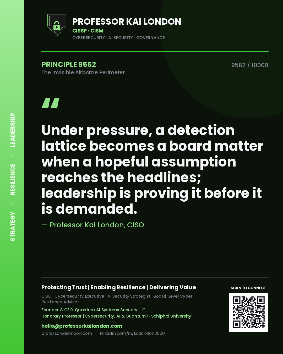 Professor Kai London principle 9562: Under pressure, a detection lattice becomes a board matter when a hopeful assumption reaches the headlines; leadership is proving it before it is demanded.