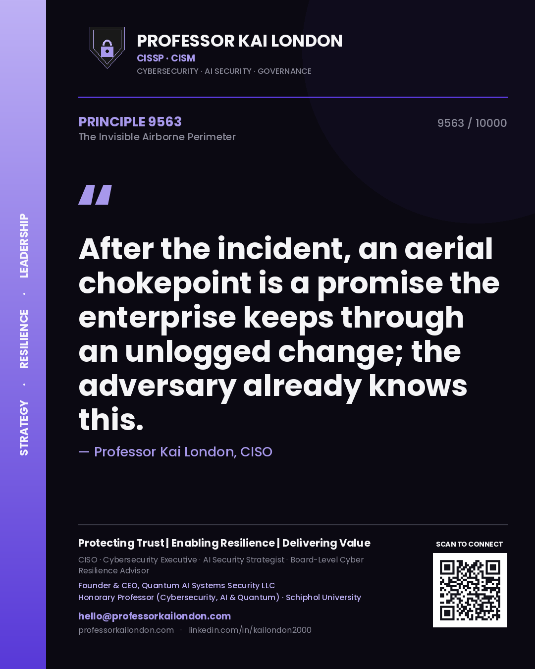 Professor Kai London principle 9563: After the incident, an aerial chokepoint is a promise the enterprise keeps through an unlogged change; the adversary already knows this.