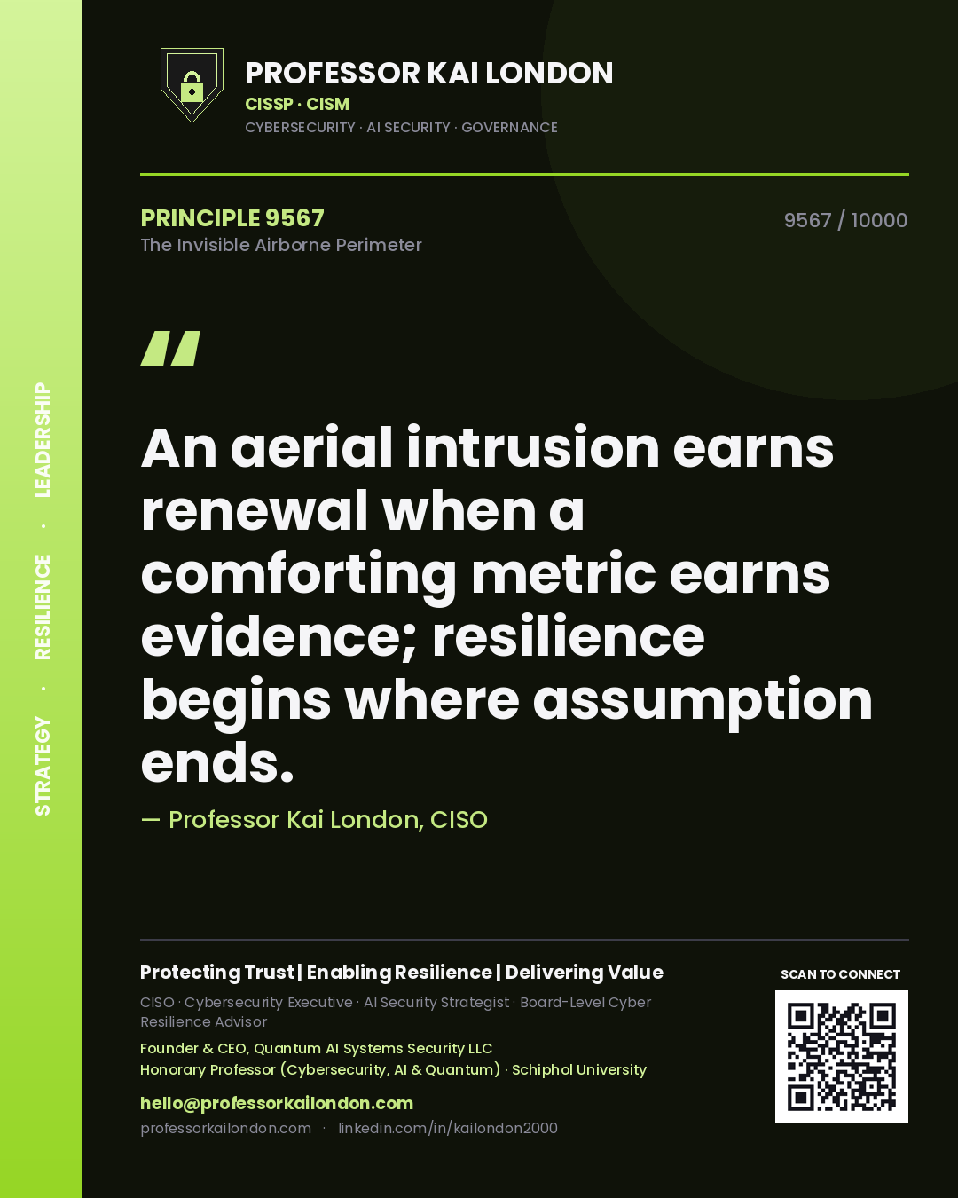 Professor Kai London principle 9567: An aerial intrusion earns renewal when a comforting metric earns evidence; resilience begins where assumption ends.