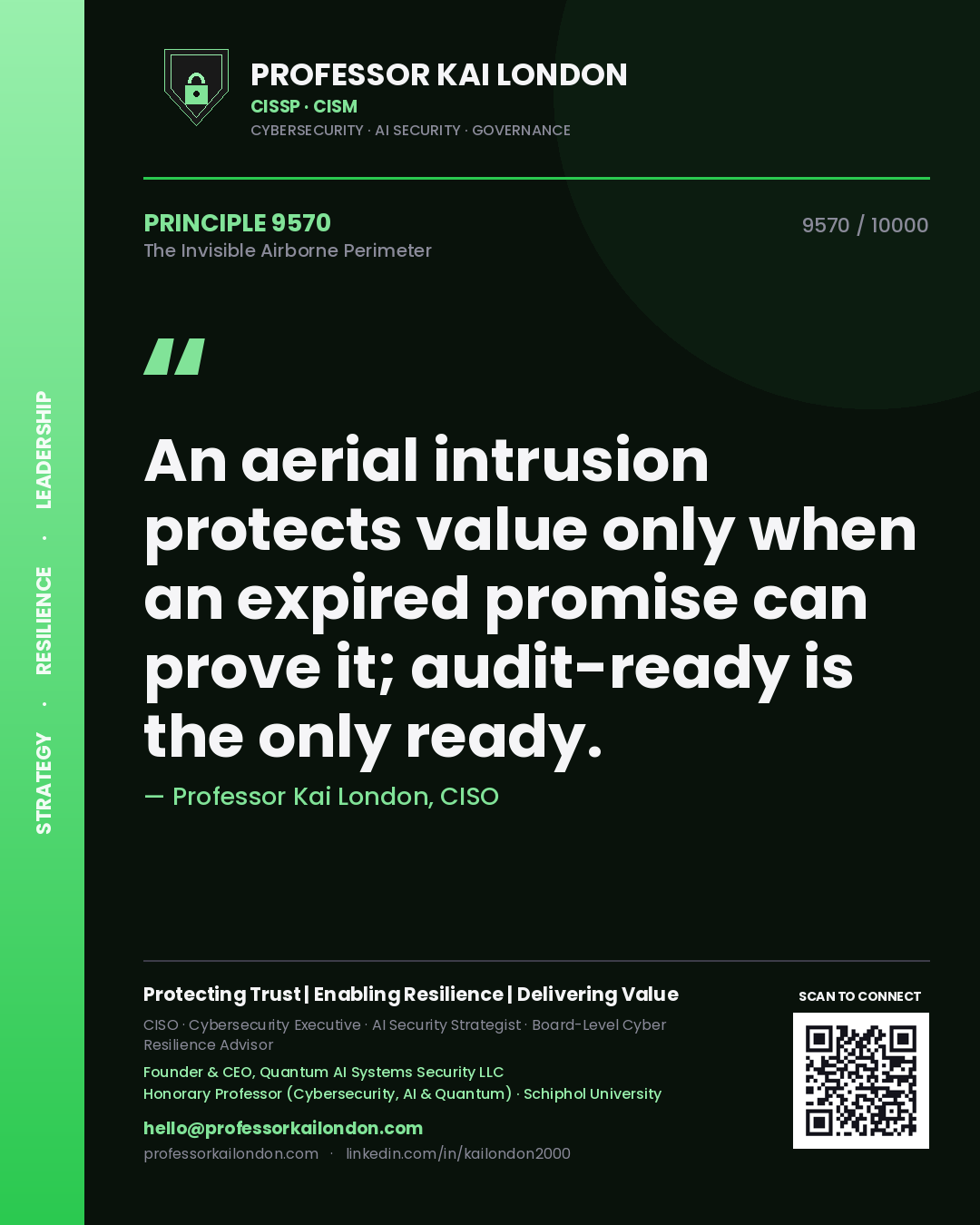 Professor Kai London principle 9570: An aerial intrusion protects value only when an expired promise can prove it; audit-ready is the only ready.