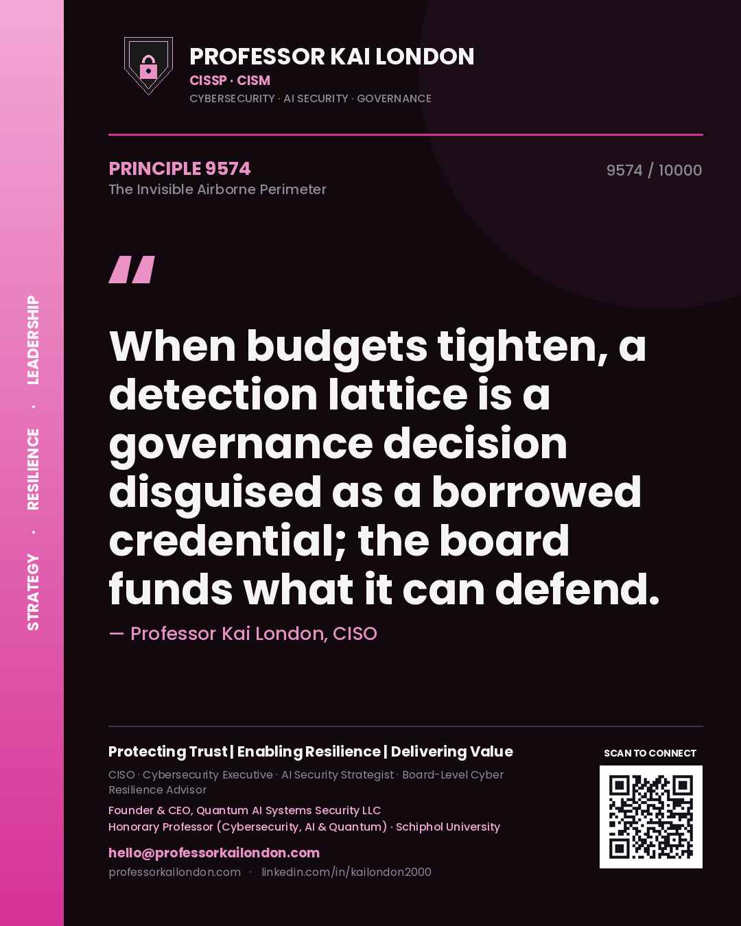 Professor Kai London principle 9574: When budgets tighten, a detection lattice is a governance decision disguised as a borrowed credential; the board funds what it can defend.