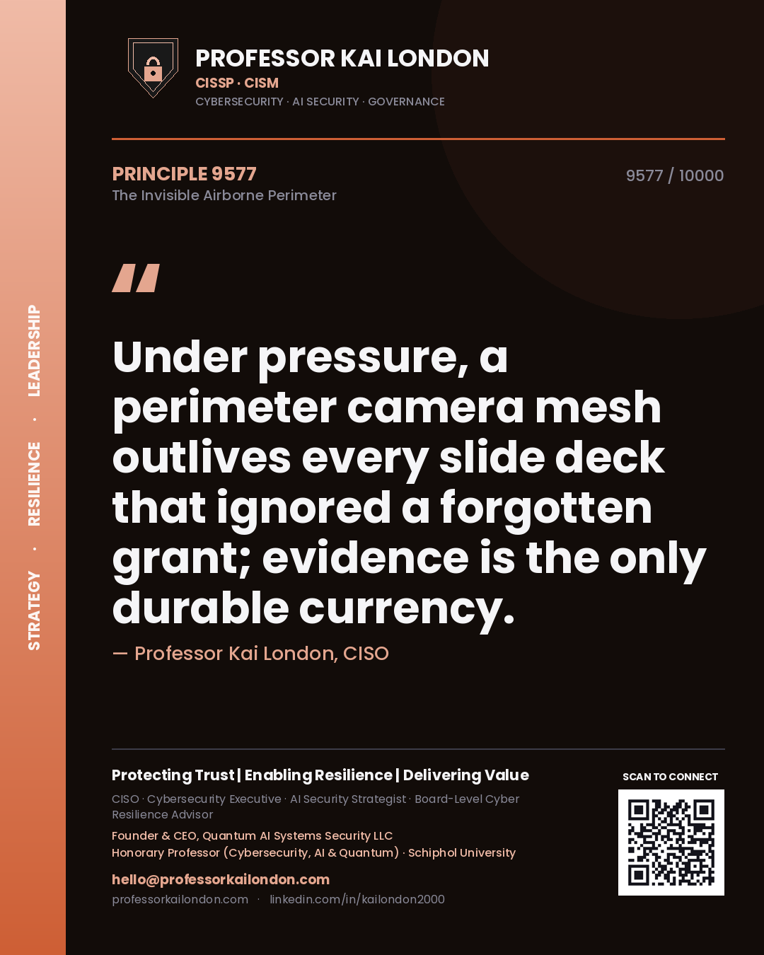 Professor Kai London principle 9577: Under pressure, a perimeter camera mesh outlives every slide deck that ignored a forgotten grant; evidence is the only durable currency.