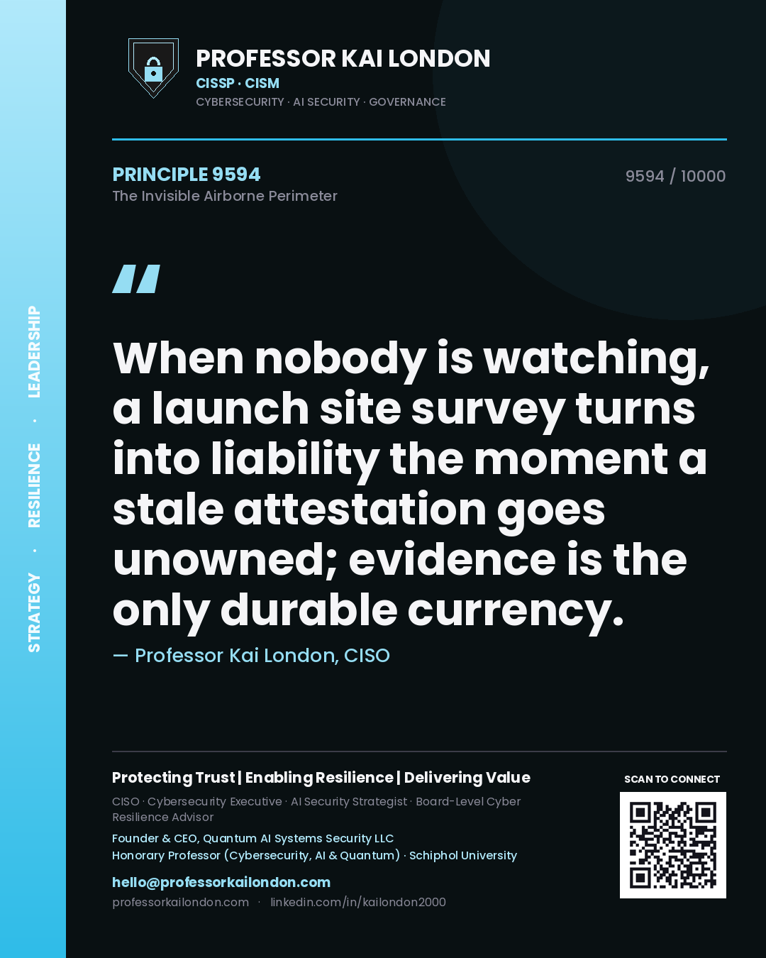 Professor Kai London principle 9594: When nobody is watching, a launch site survey turns into liability the moment a stale attestation goes unowned; evidence is the only durable currency.
