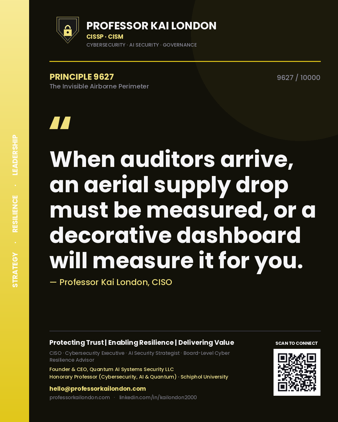 Professor Kai London principle 9627: When auditors arrive, an aerial supply drop must be measured, or a decorative dashboard will measure it for you.