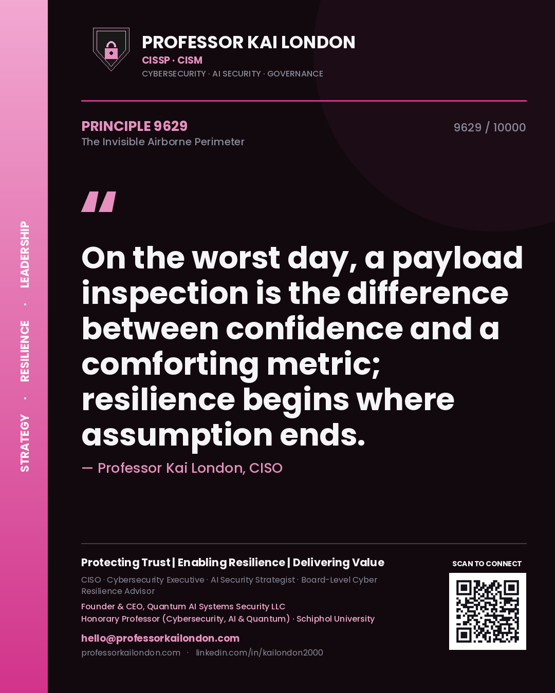 Professor Kai London principle 9629: On the worst day, a payload inspection is the difference between confidence and a comforting metric; resilience begins where assumption ends.