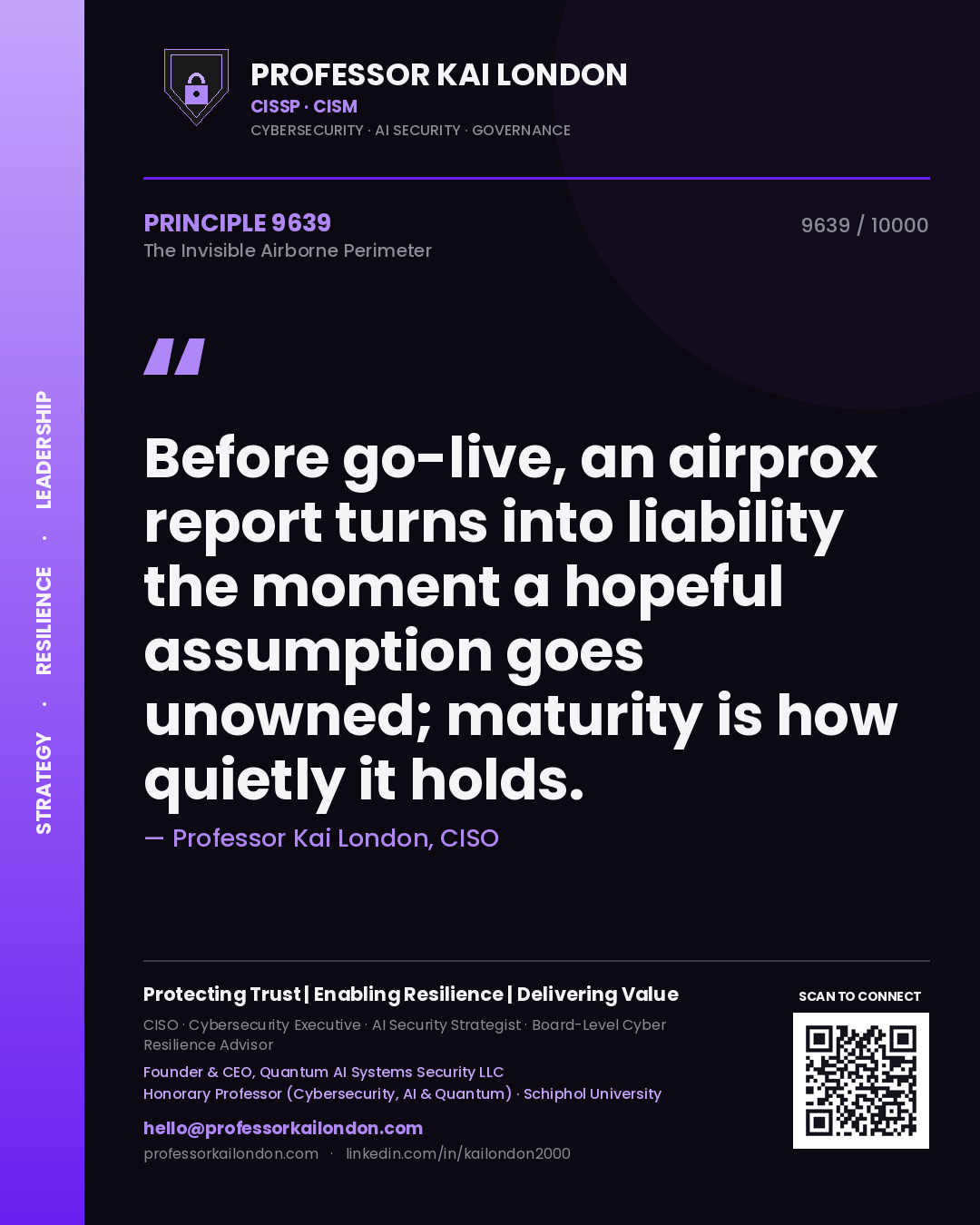Professor Kai London principle 9639: Before go-live, an airprox report turns into liability the moment a hopeful assumption goes unowned; maturity is how quietly it holds.