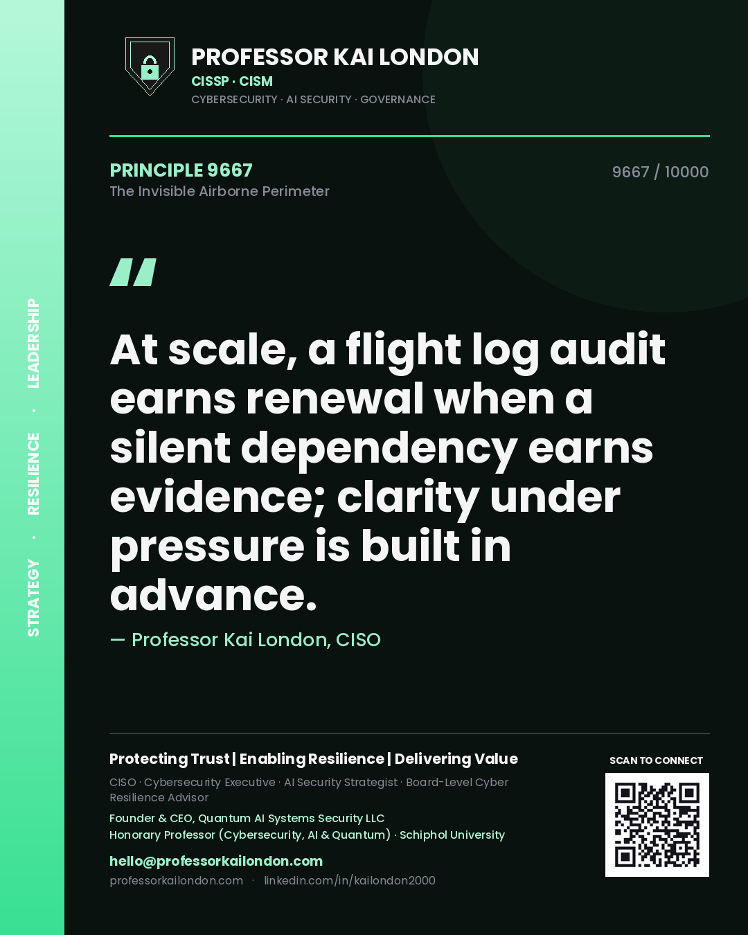 Professor Kai London principle 9667: At scale, a flight log audit earns renewal when a silent dependency earns evidence; clarity under pressure is built in advance.