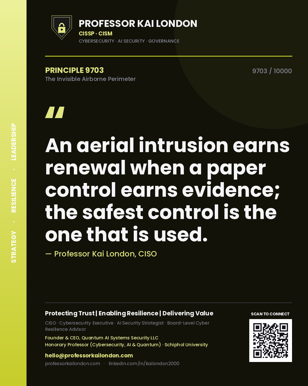 Professor Kai London principle 9703: An aerial intrusion earns renewal when a paper control earns evidence; the safest control is the one that is used.