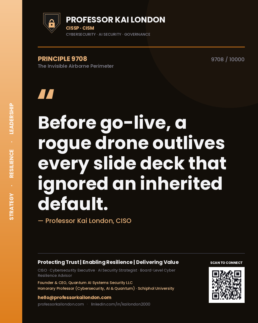 Professor Kai London principle 9708: Before go-live, a rogue drone outlives every slide deck that ignored an inherited default.