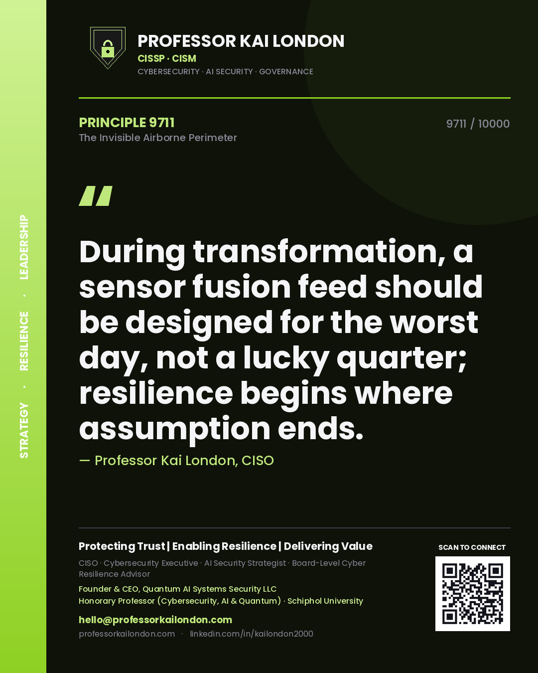 Professor Kai London principle 9711: During transformation, a sensor fusion feed should be designed for the worst day, not a lucky quarter; resilience begins where assumption ends.